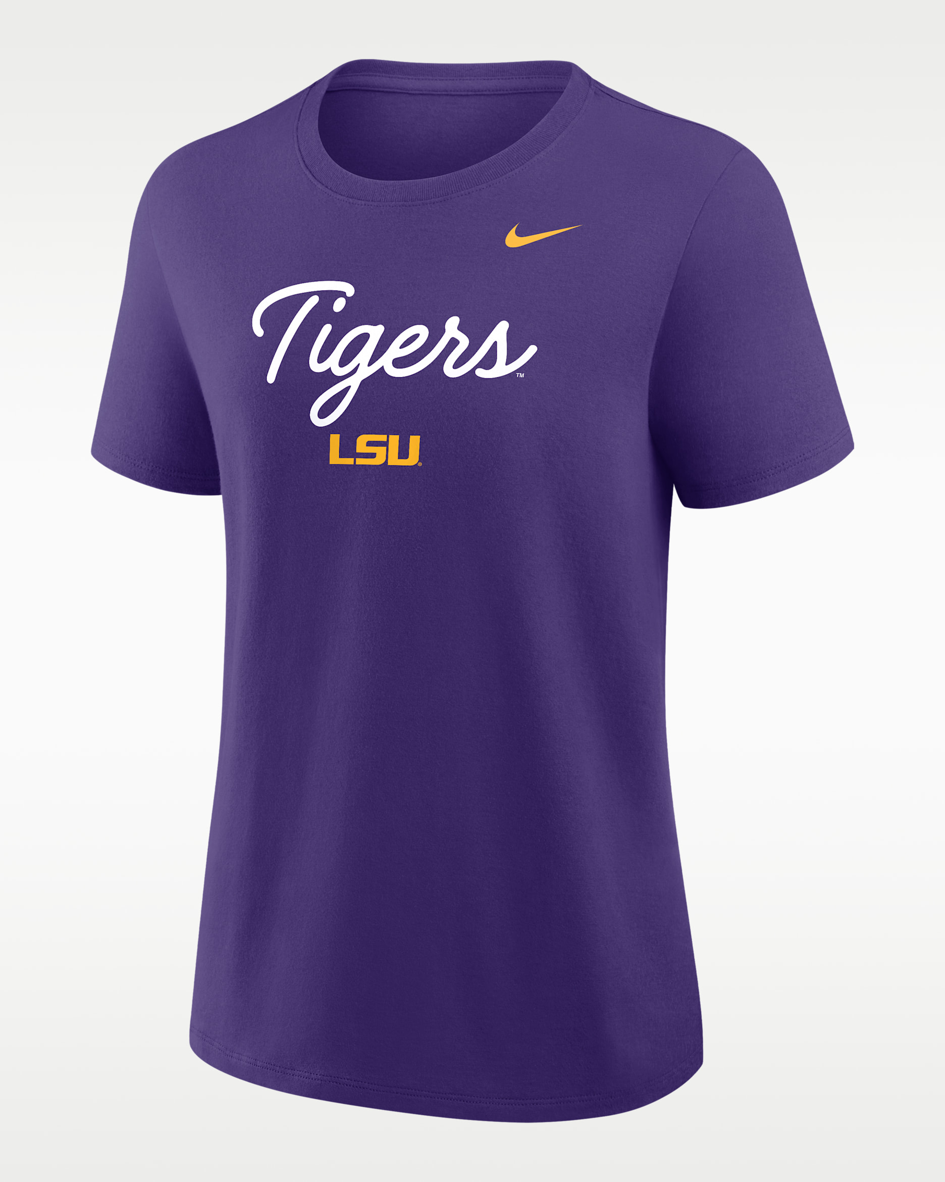LSU Script Mantra Logo Women's Nike College T-Shirt - Purple/Yellow/White/Yellow
