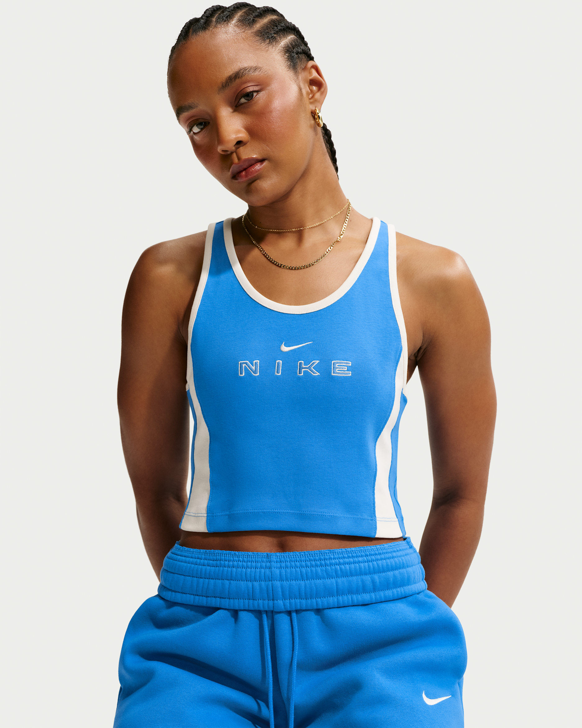 Nike Sportswear tettsittende singlet med grafikk til dame - Light Photo Blue/Chalk