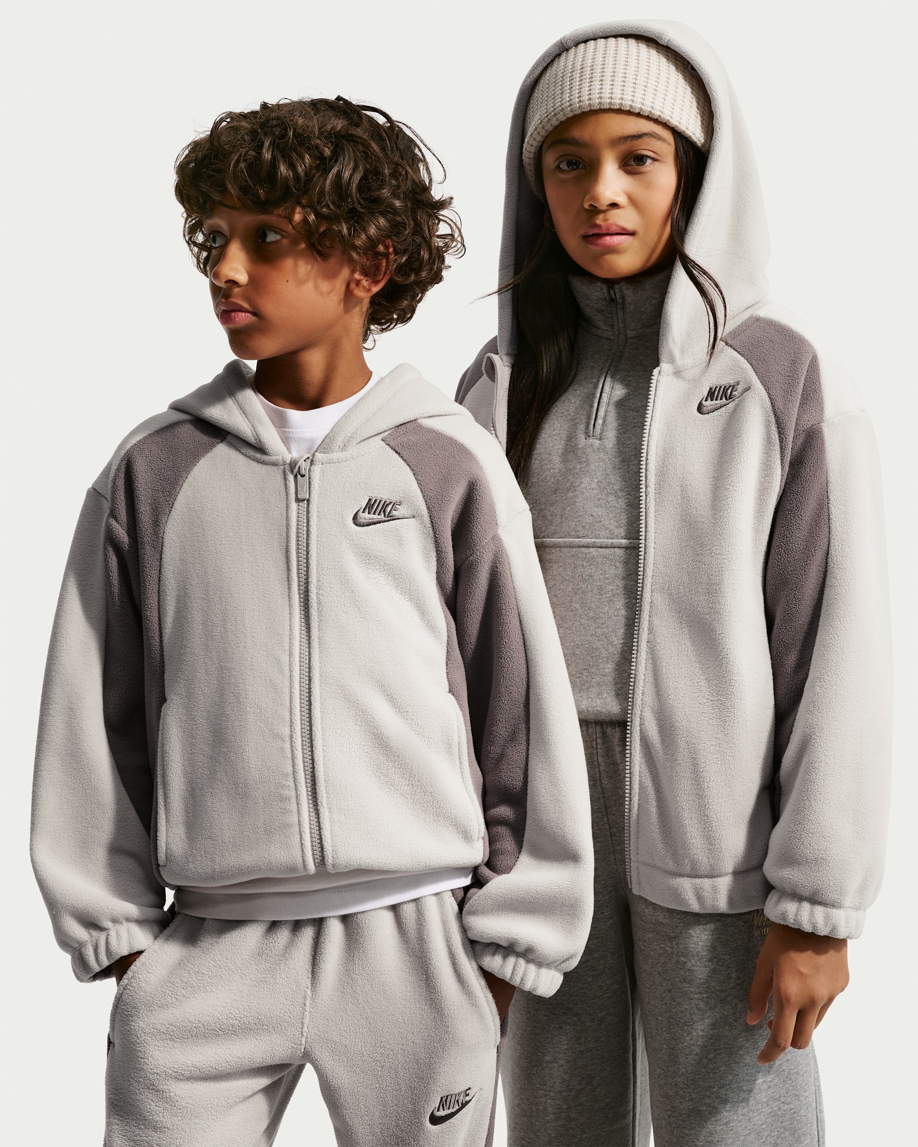 Nike Club Fleece Big Kids' Winterized Full-Zip Hoodie - Moon Particle/Cave Stone/Cave Stone