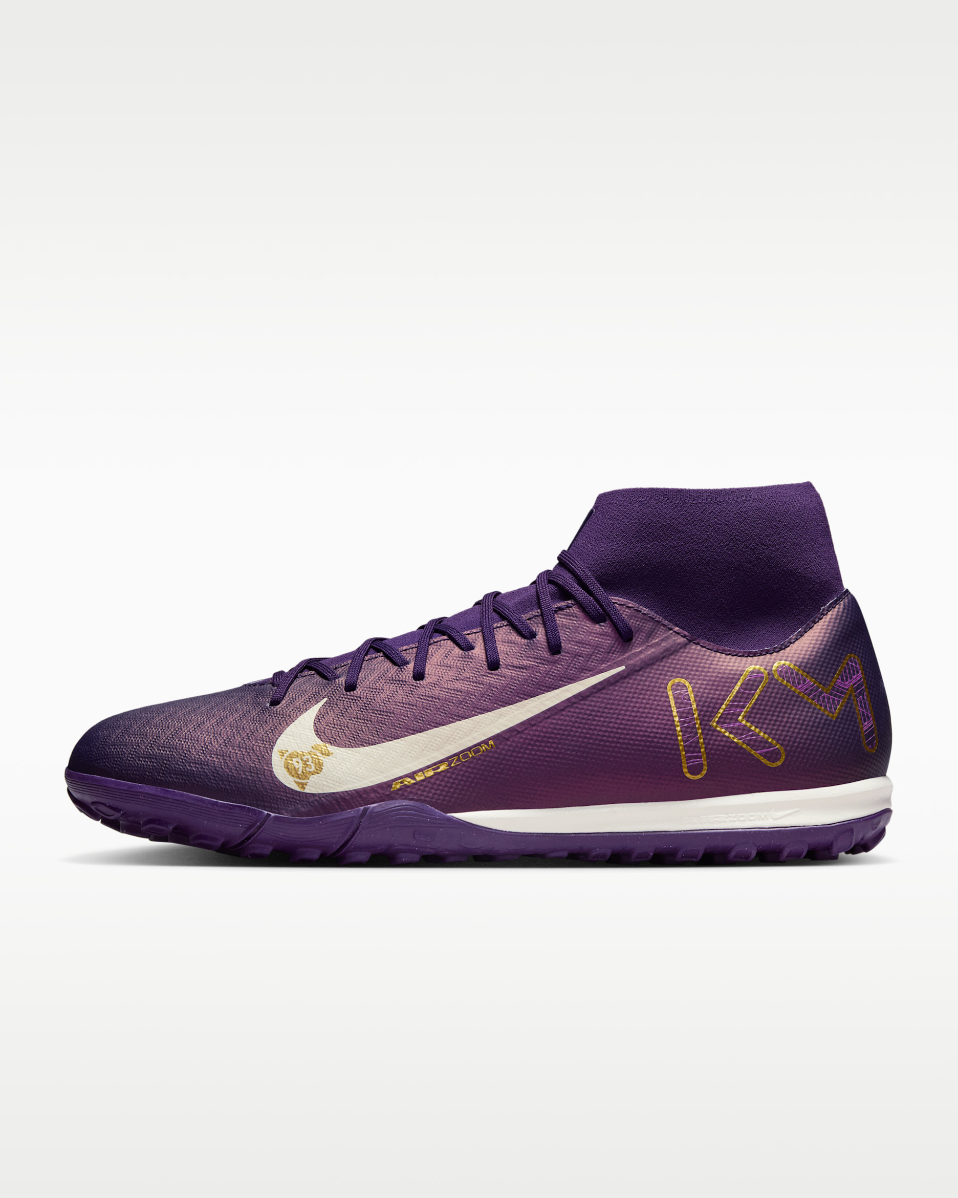 Nike Mercurial Superfly 10 Academy "Kylian Mbappé" Turf High-Top Soccer Shoes - Grand Purple/Pale Ivory