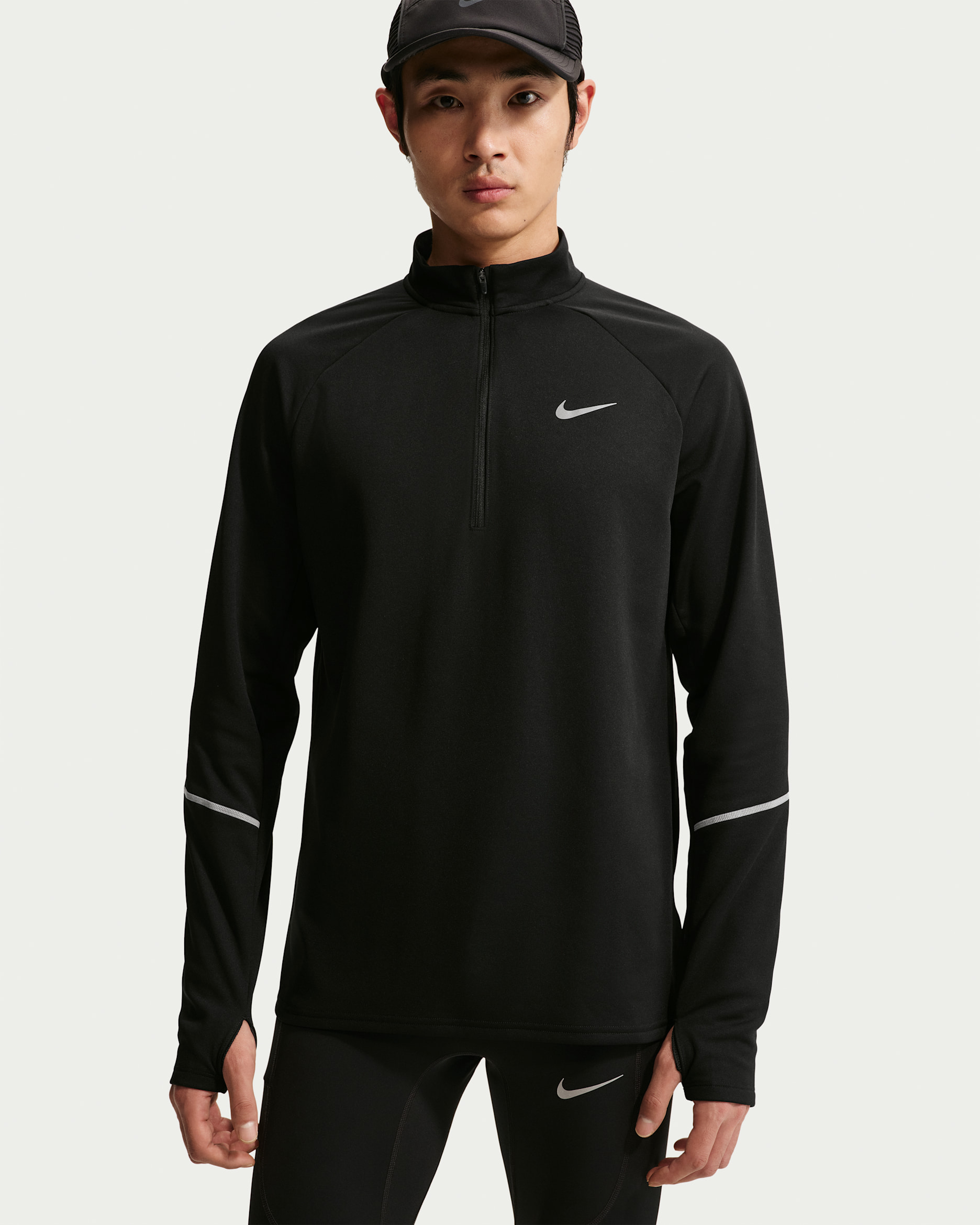 Camisola de running com fecho até meio a postos para o inverno Nike Miler Therma-FIT para homem - Preto