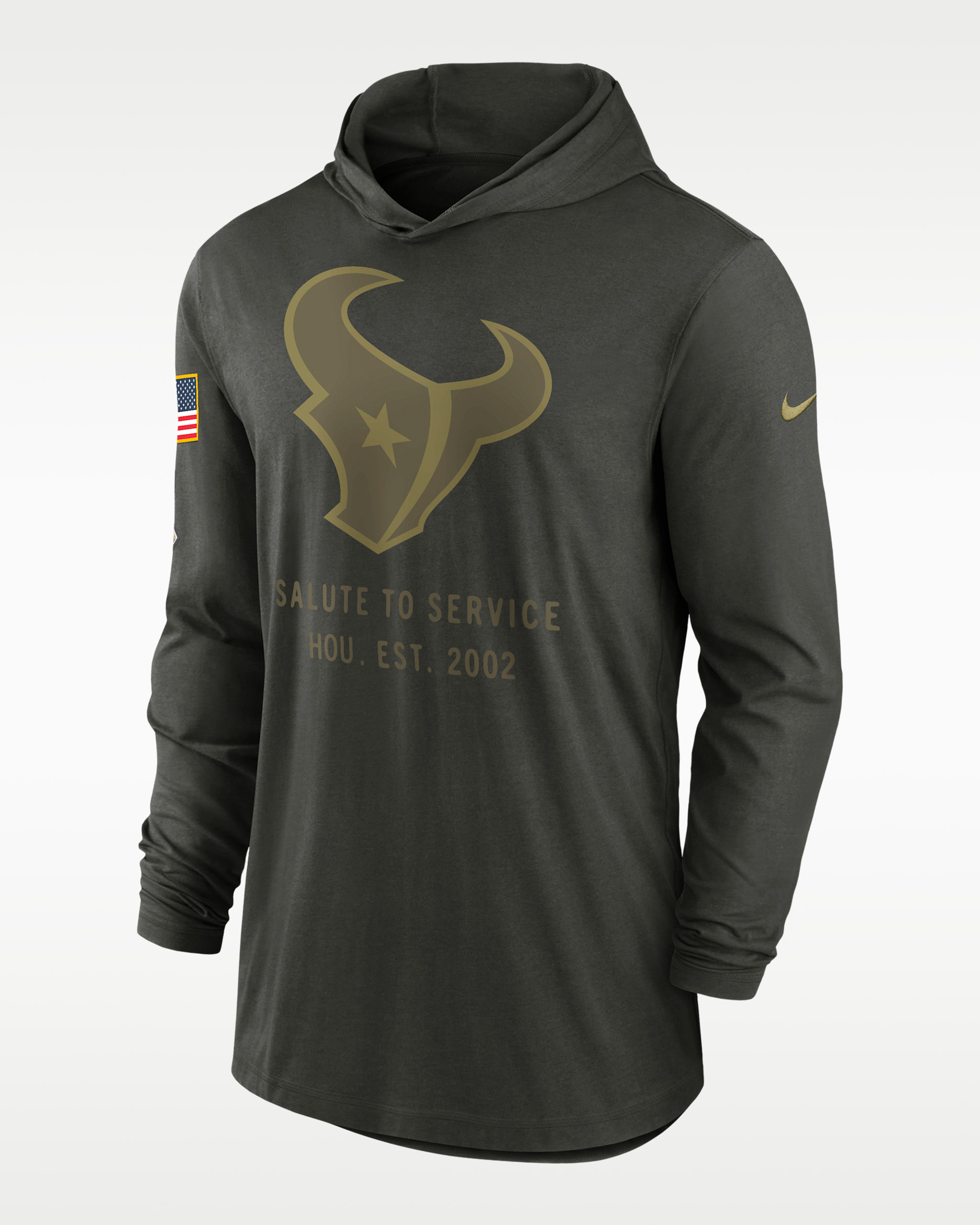Houston Texans Salute to Service Sideline Men’s Nike Dri-FIT NFL Long-Sleeve Hooded Top - Forest Green