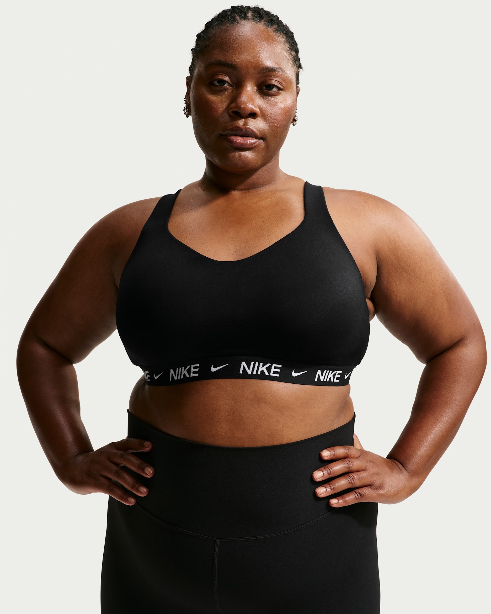 Nike Indy High-Support Women's Padded Adjustable Sports Bra (Plus Size) - Black/Black/White