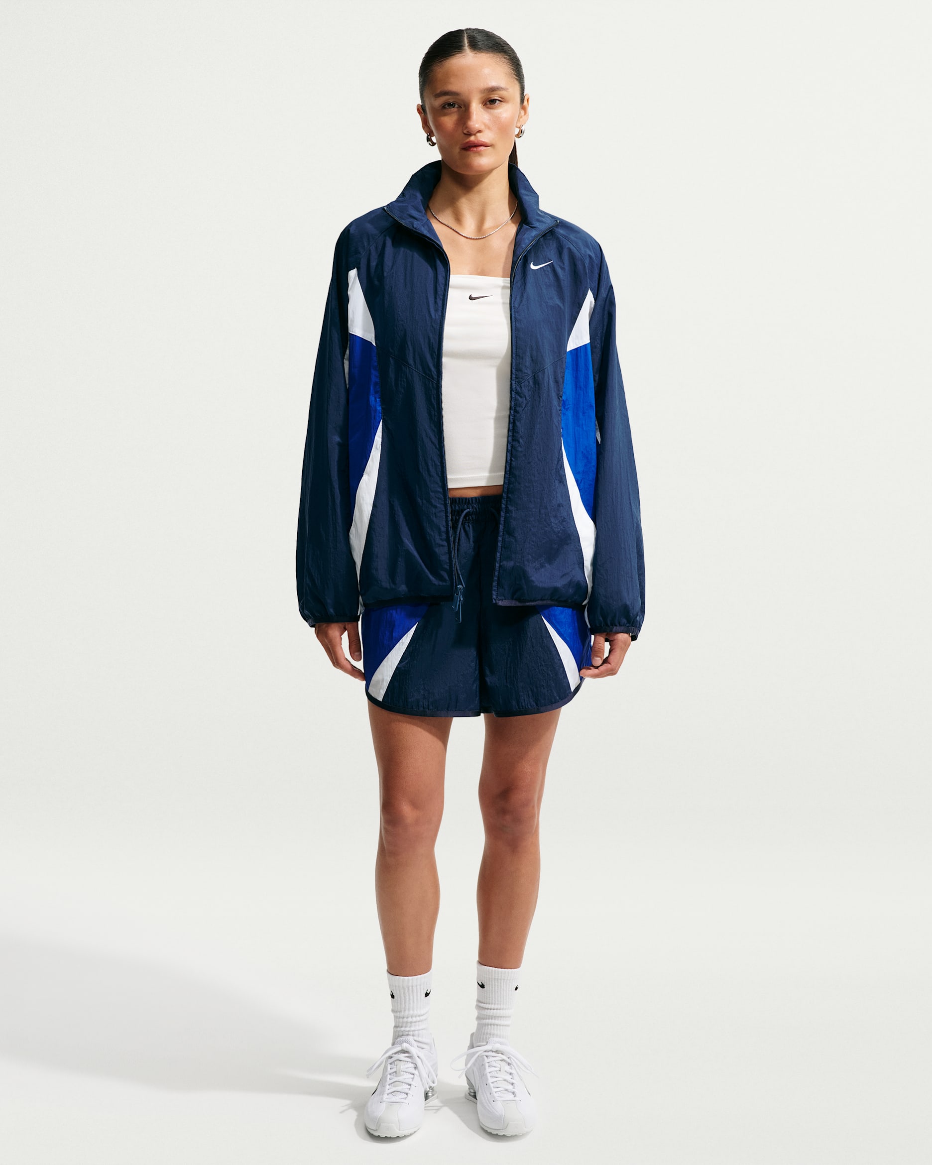 Nike Sportswear Women's Loose Mid-Rise Track Shorts - Midnight Navy/Old Royal/White/White