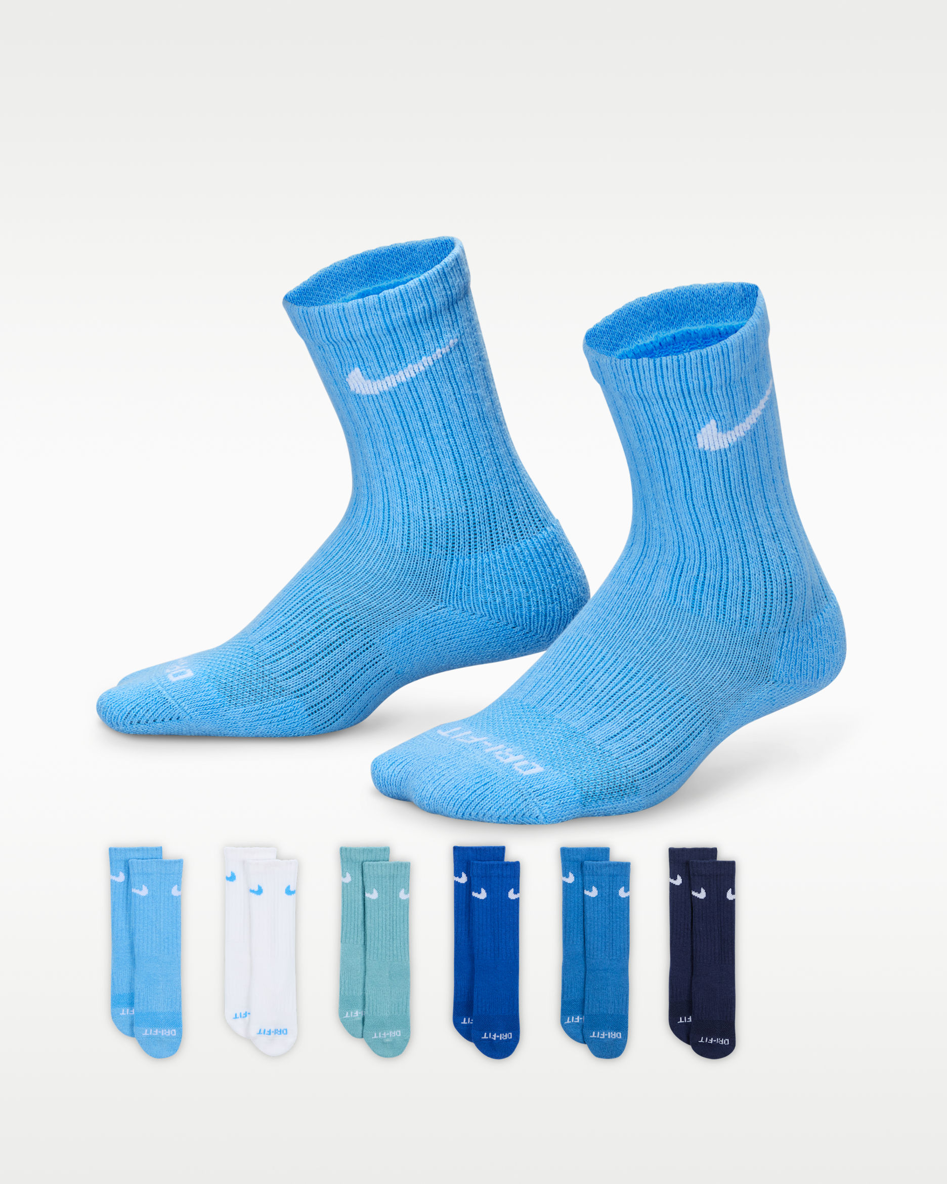 Nike Dri-FIT Performance Basics Little Kids' Crew Socks (6 Pairs) - University Blue