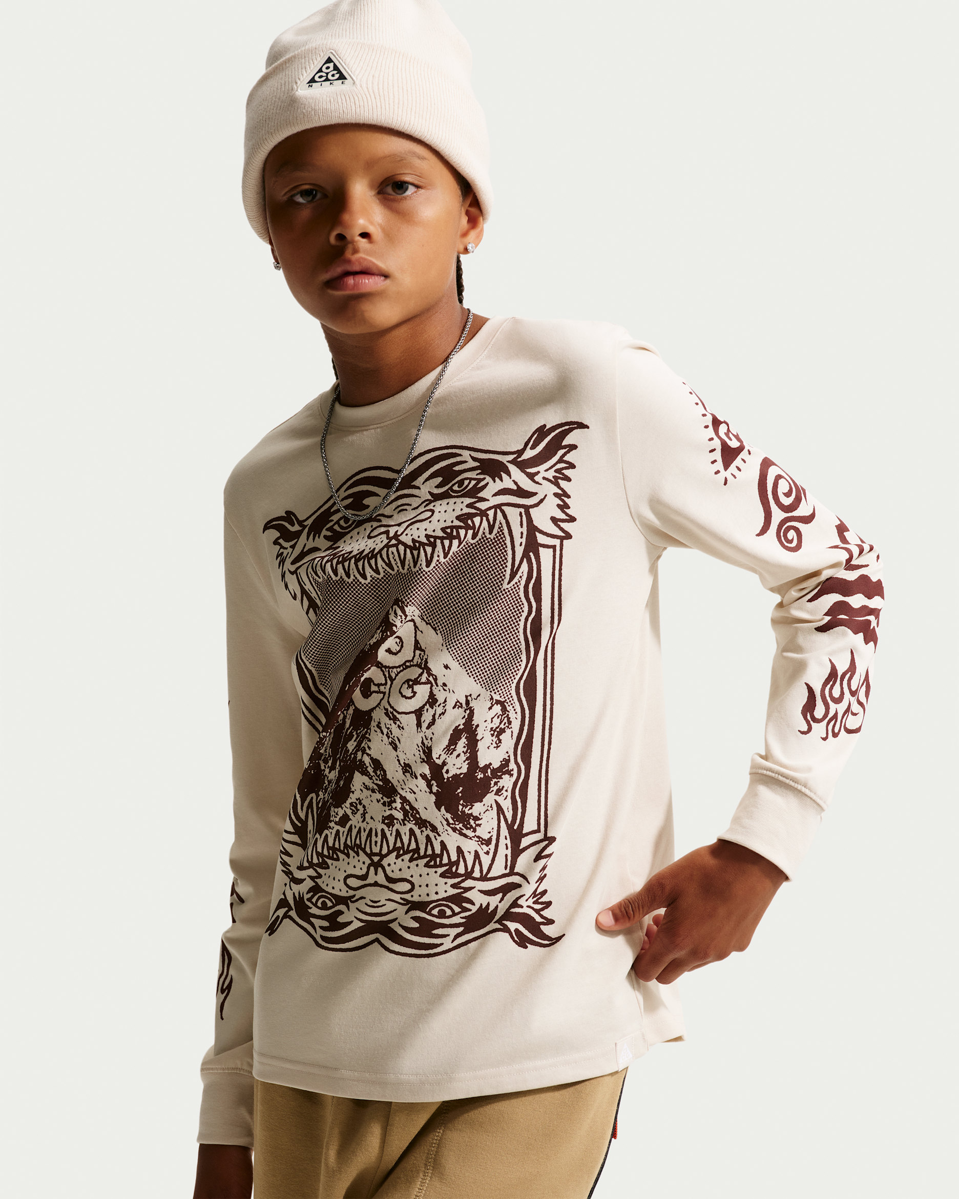 ACG Big Kids' Dri-FIT Tiger Mountain Long- Sleeve Tee - Light Orewood Brown