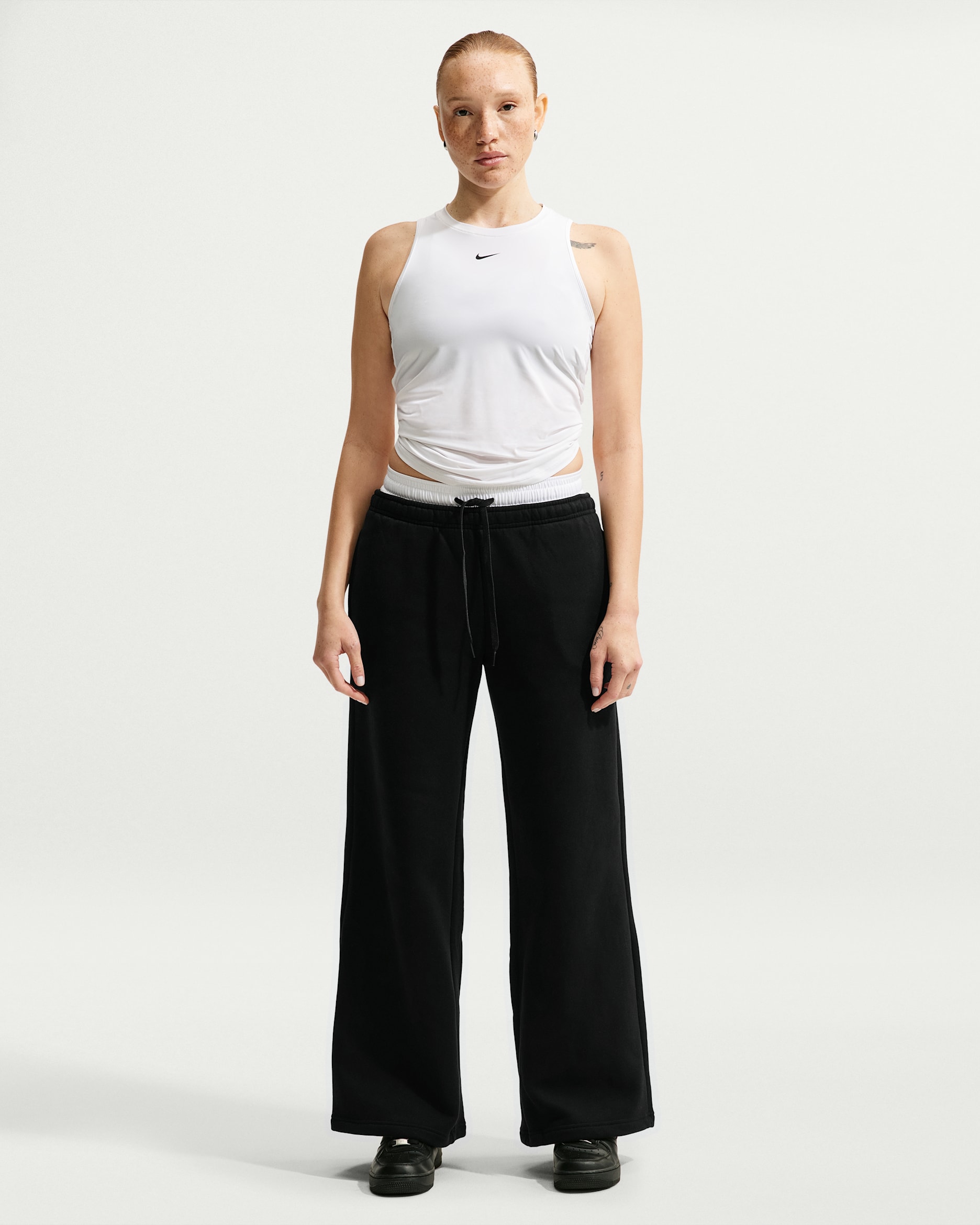 Nike Studio Fleece Medium Weight Women's Mid-Rise Wide-Leg Trousers - Total Black/Sail