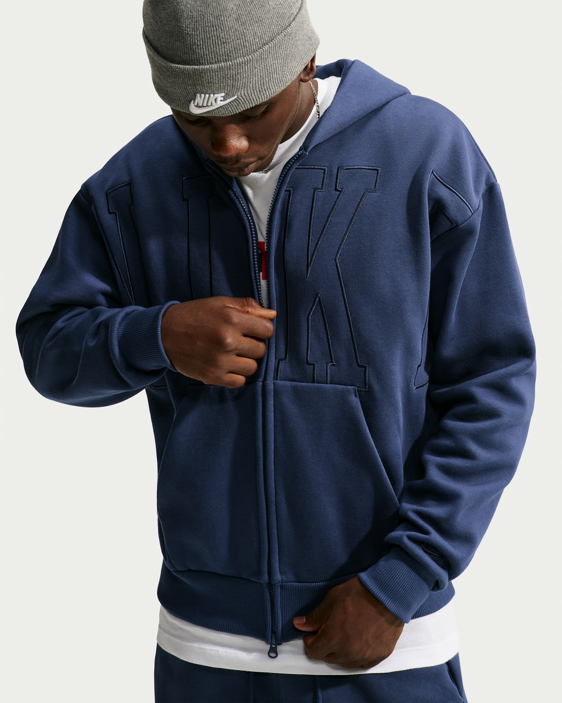 Sudadera con gorro holgada de cierre completo para hombre Nike Solo Fleece - Azul marino medianoche/Obsidiana