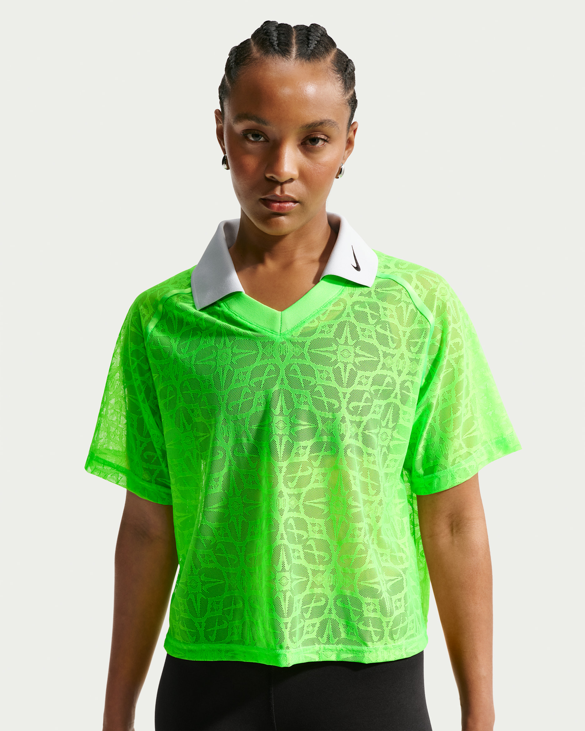 Nike Sportswear Women's Loose Lace Polo Jersey Top - Green Strike/Pure Platinum/Black/Black