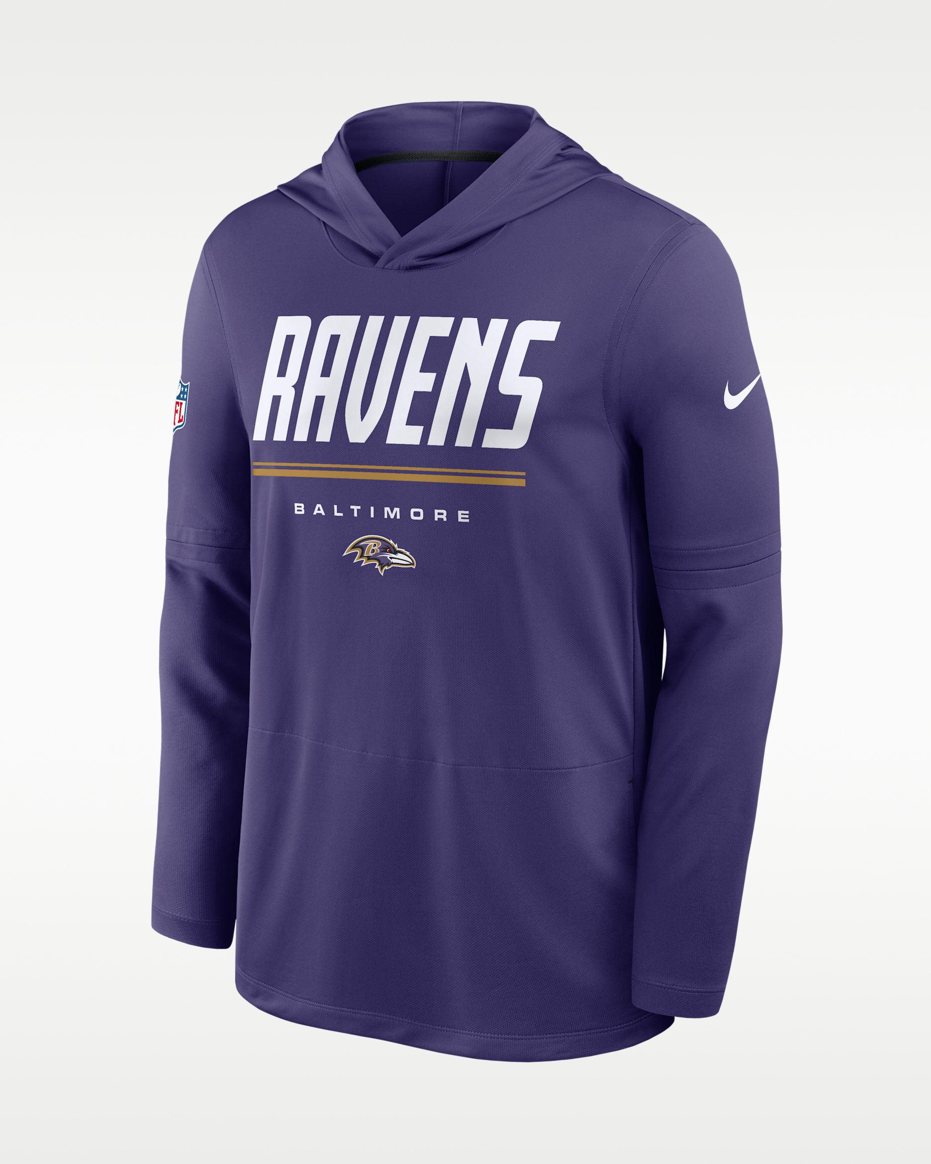 Playera de manga larga con gorro Nike Dri-FIT de la NFL para hombre Baltimore Ravens Sideline - Morado