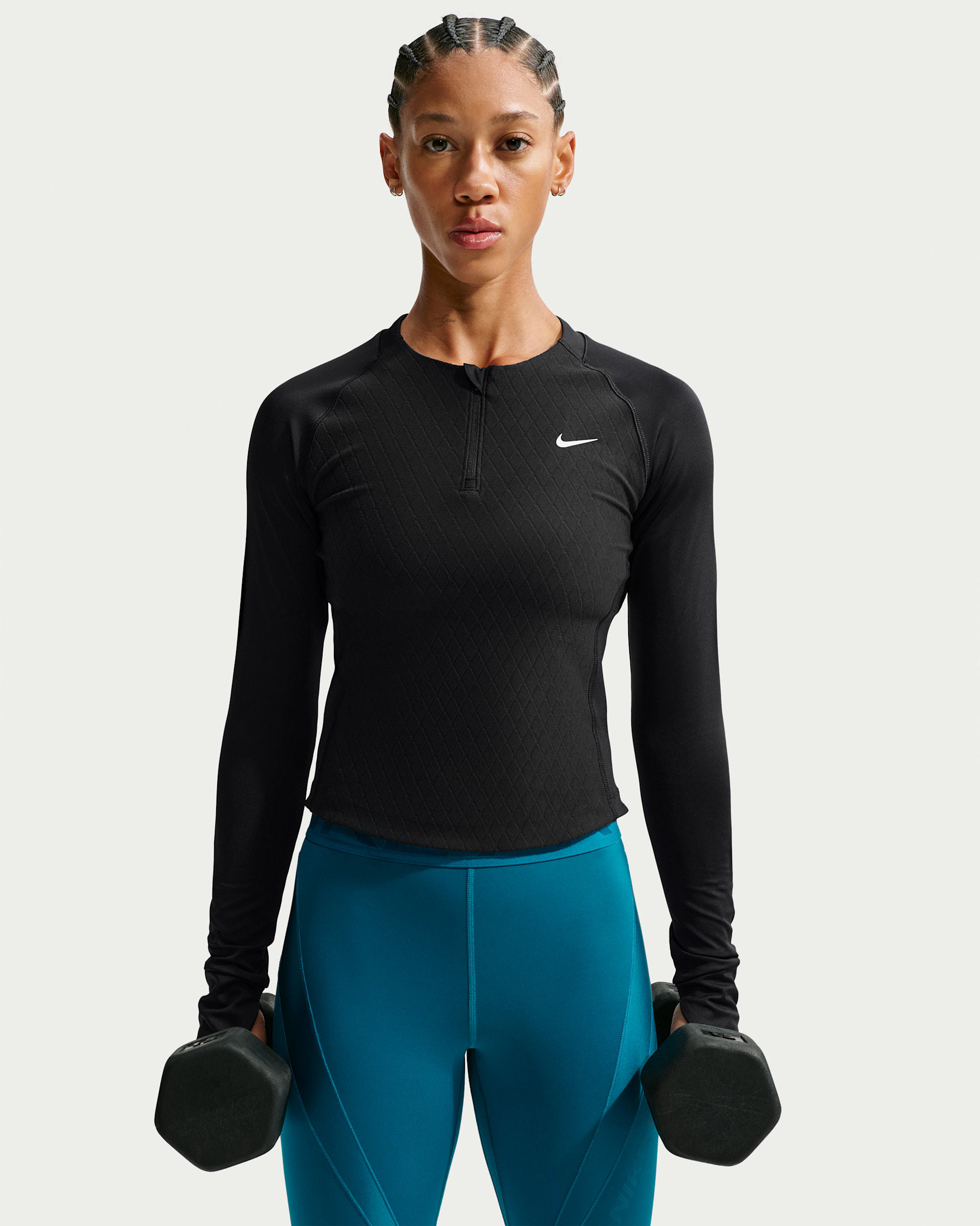Nike Pro Sculpt Dri-FIT Longsleeve mit 1/4-Reißverschluss (Damen) - Schwarz/Weiß