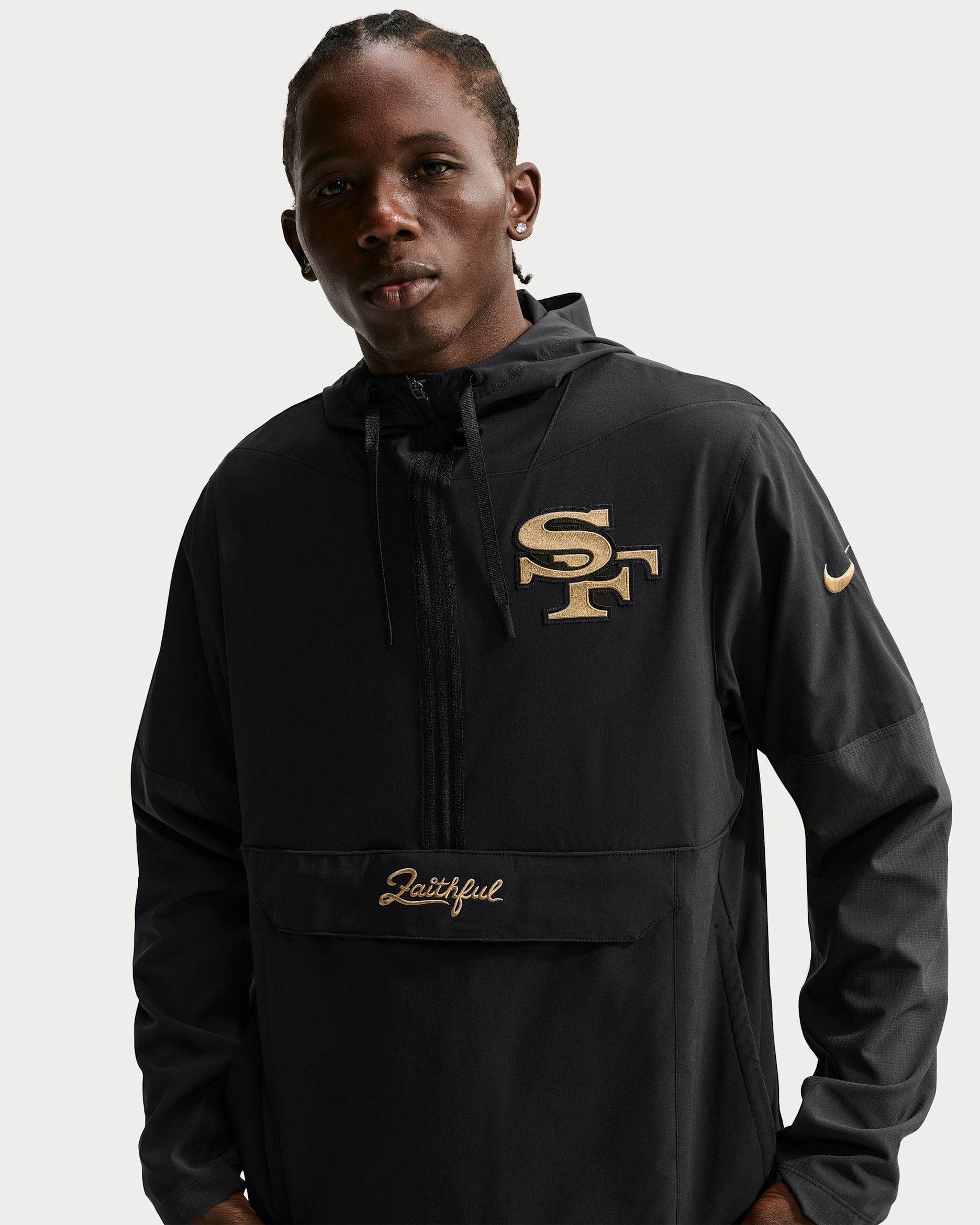 San Francisco 49ers Rivalries Collection Sideline Anorak Men's Nike NFL 1/2-Zip Hooded Jacket - Black