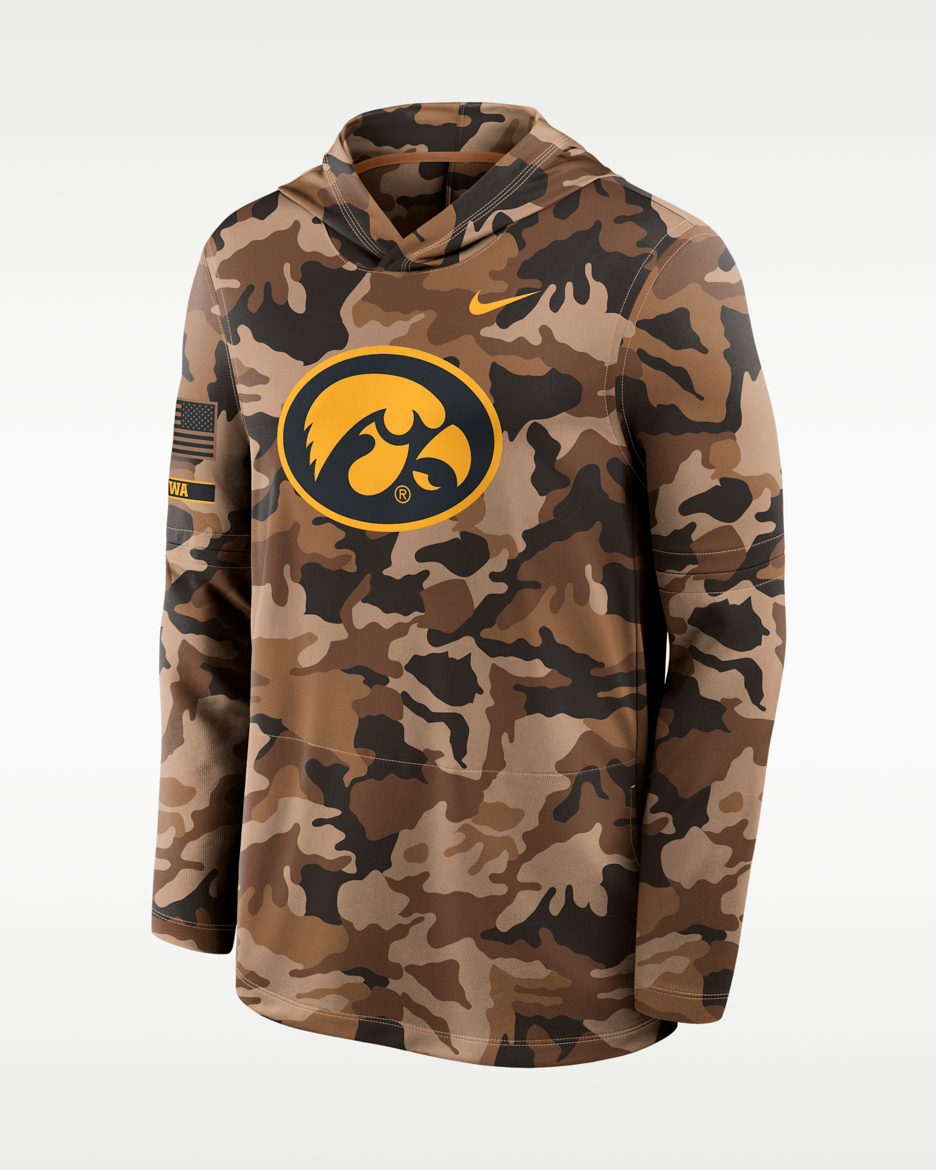 Sudadera con gorro sin cierre universitaria Nike Dri-FIT para hombre Iowa Military Appreciation - Camuflaje del desierto