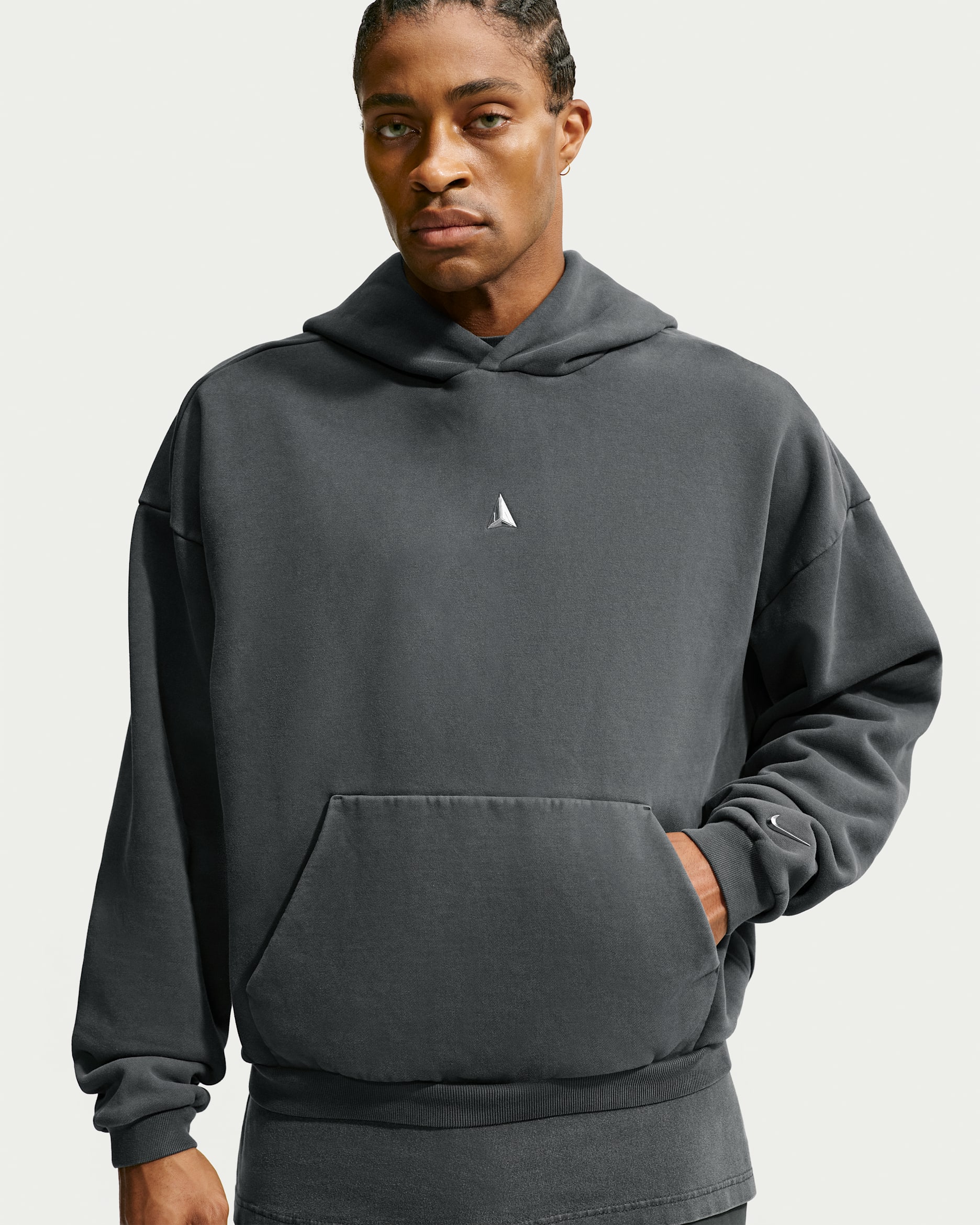 Ja Standard Issue Men's Therma-FIT Fleece Pullover Basketball Hoodie - Black Spruce/Ice Silver
