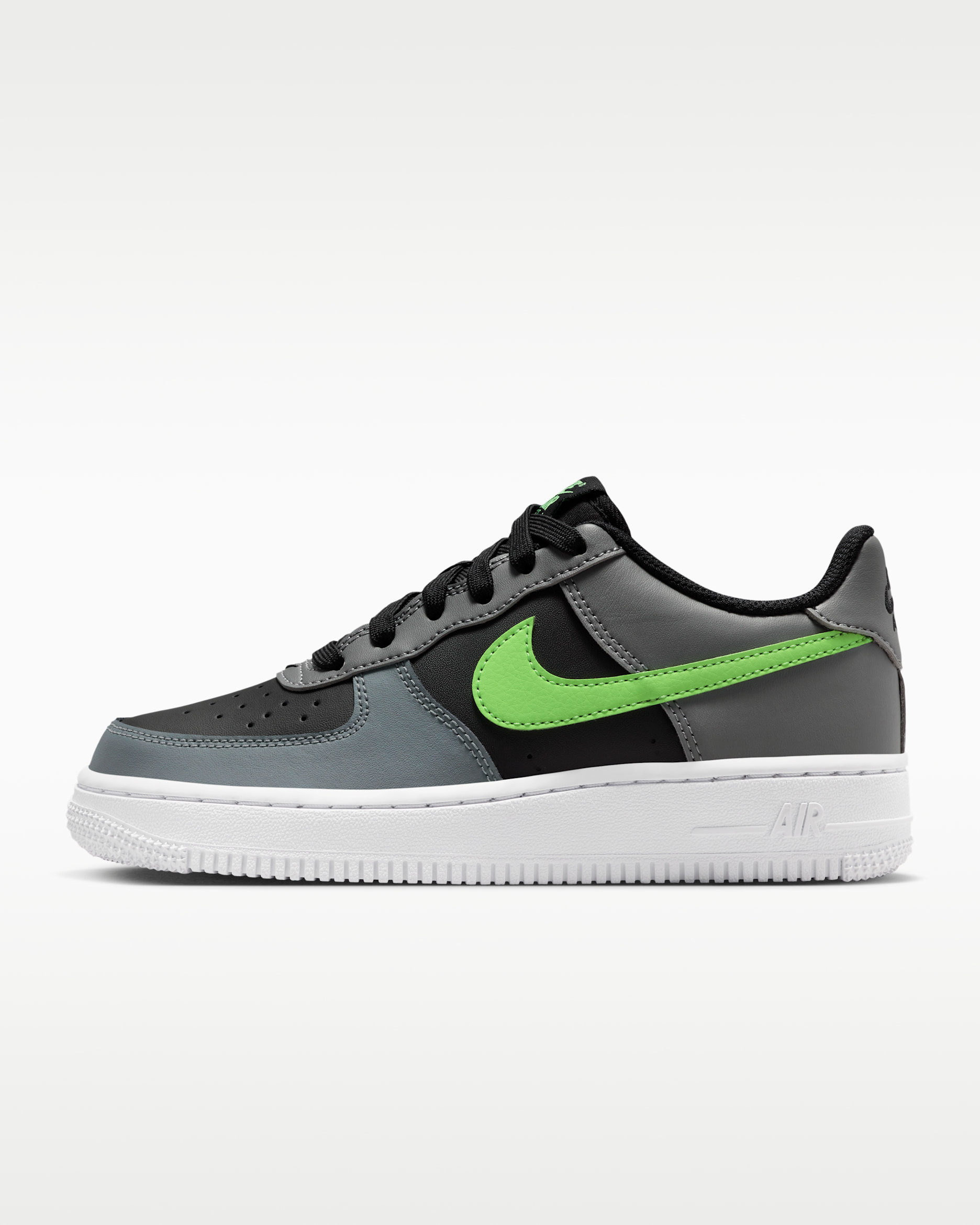 Nike Air Force 1 Big Kids' Shoes - Black/Smoke Grey/White/Lime Blast