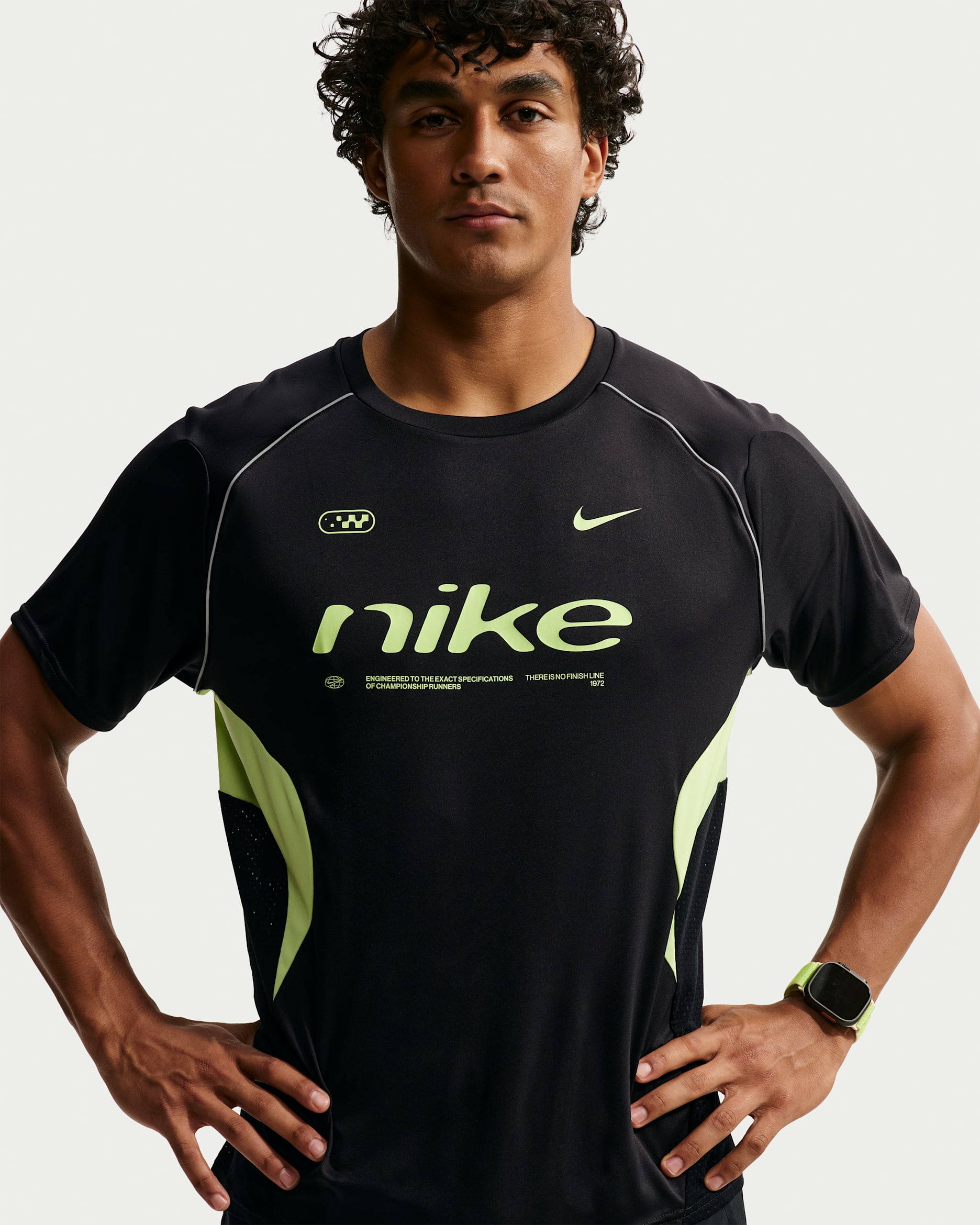 Nike Men's Dri-FIT Short-Sleeve Running Top - Black/Light Lemon Twist/Light Lemon Twist