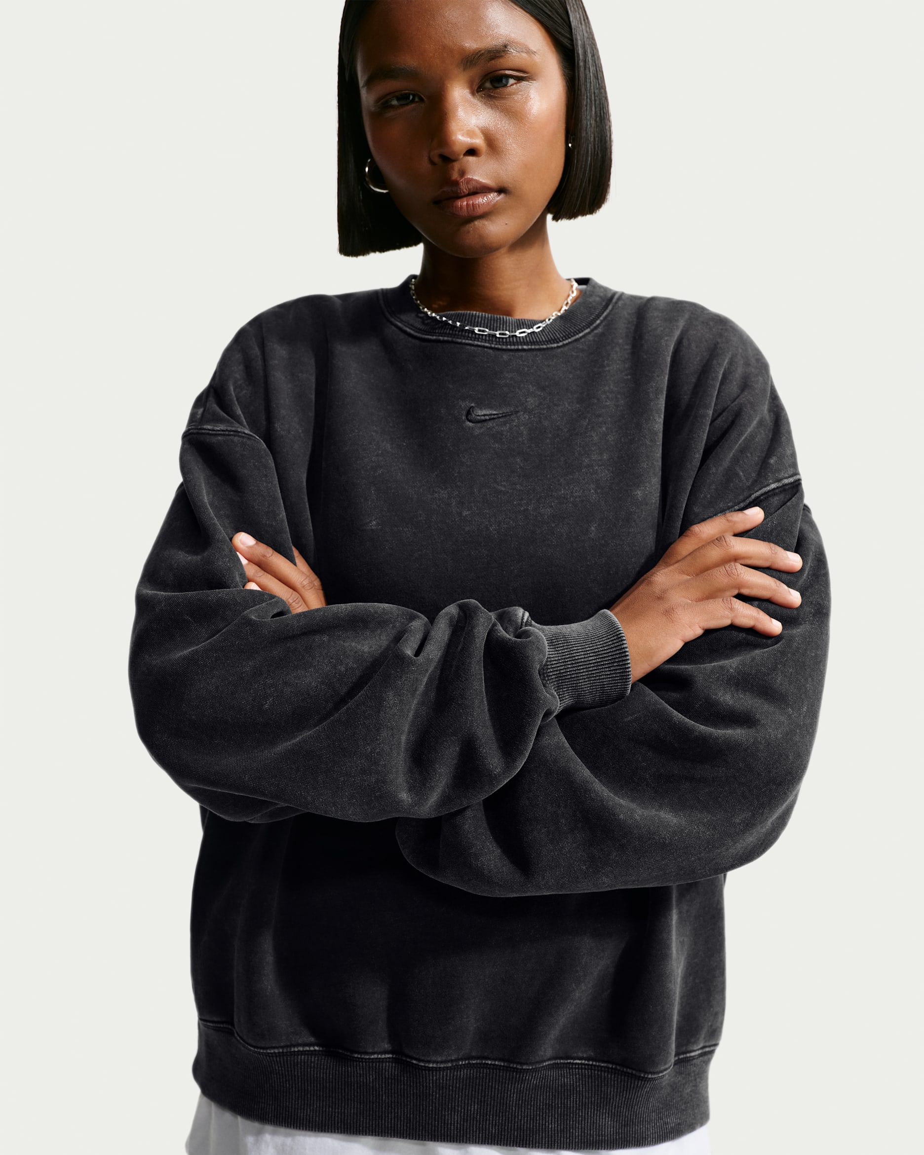 Nike Studio Fleece Medium Weight Women's Oversized Crew-Neck Sweatshirt - Black/Black