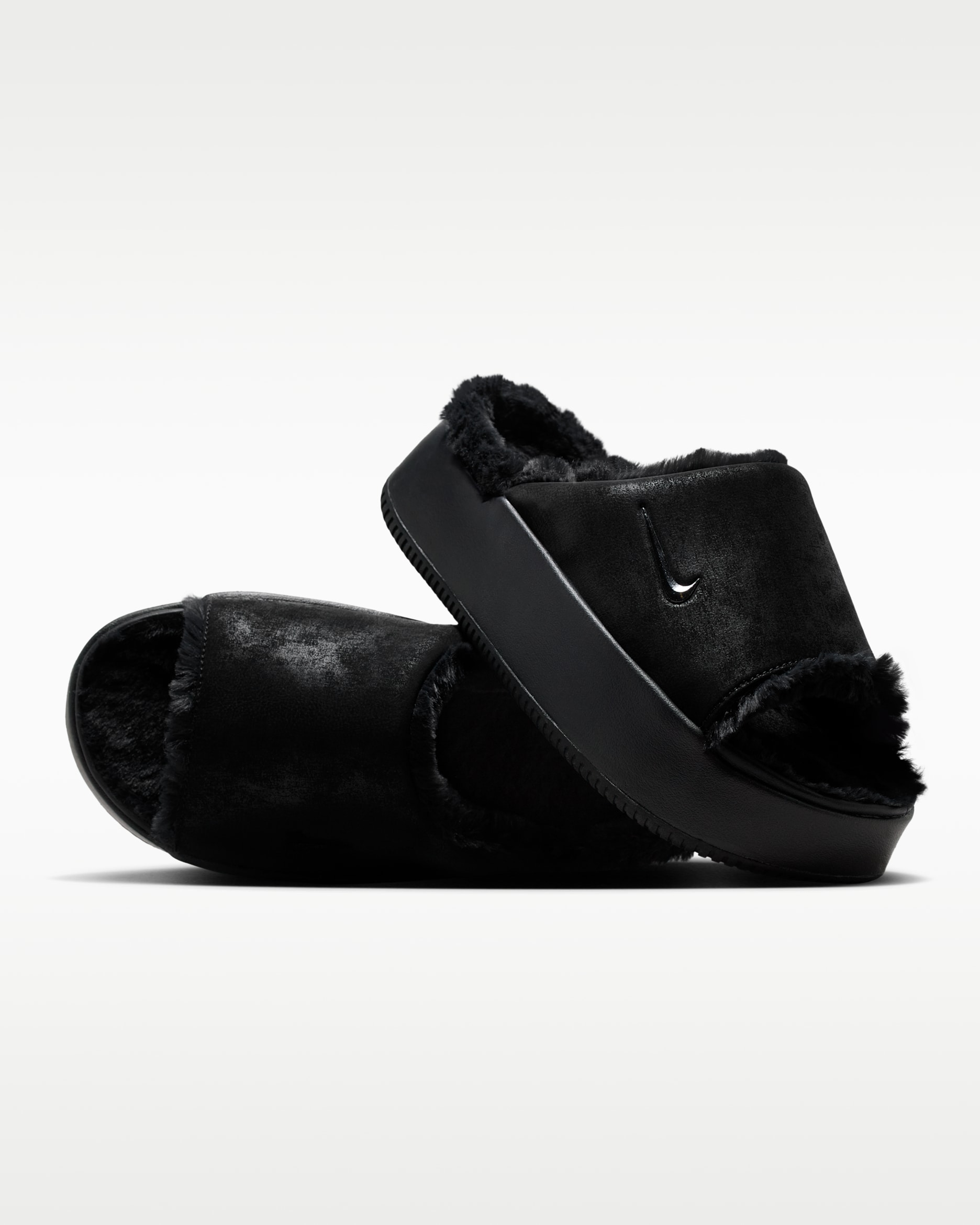 Nike Calm Elevation Fur Women's Slides - Black/Black
