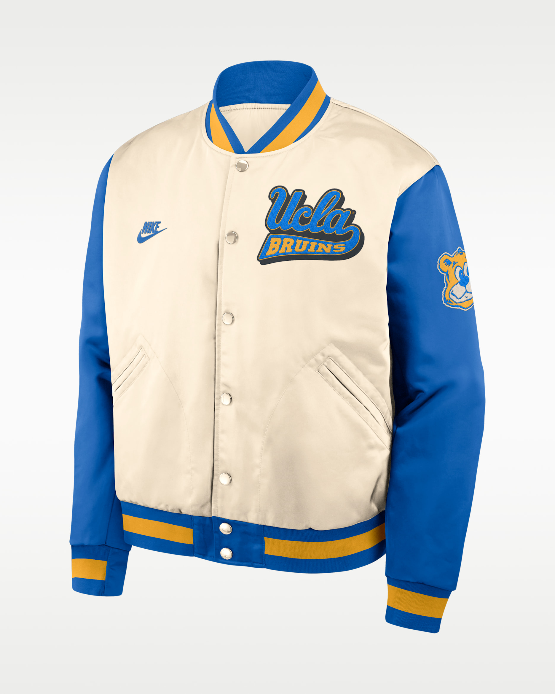 UCLA Legacy Men's Nike College Full-Snap Bomber Jacket - Natural/Blue