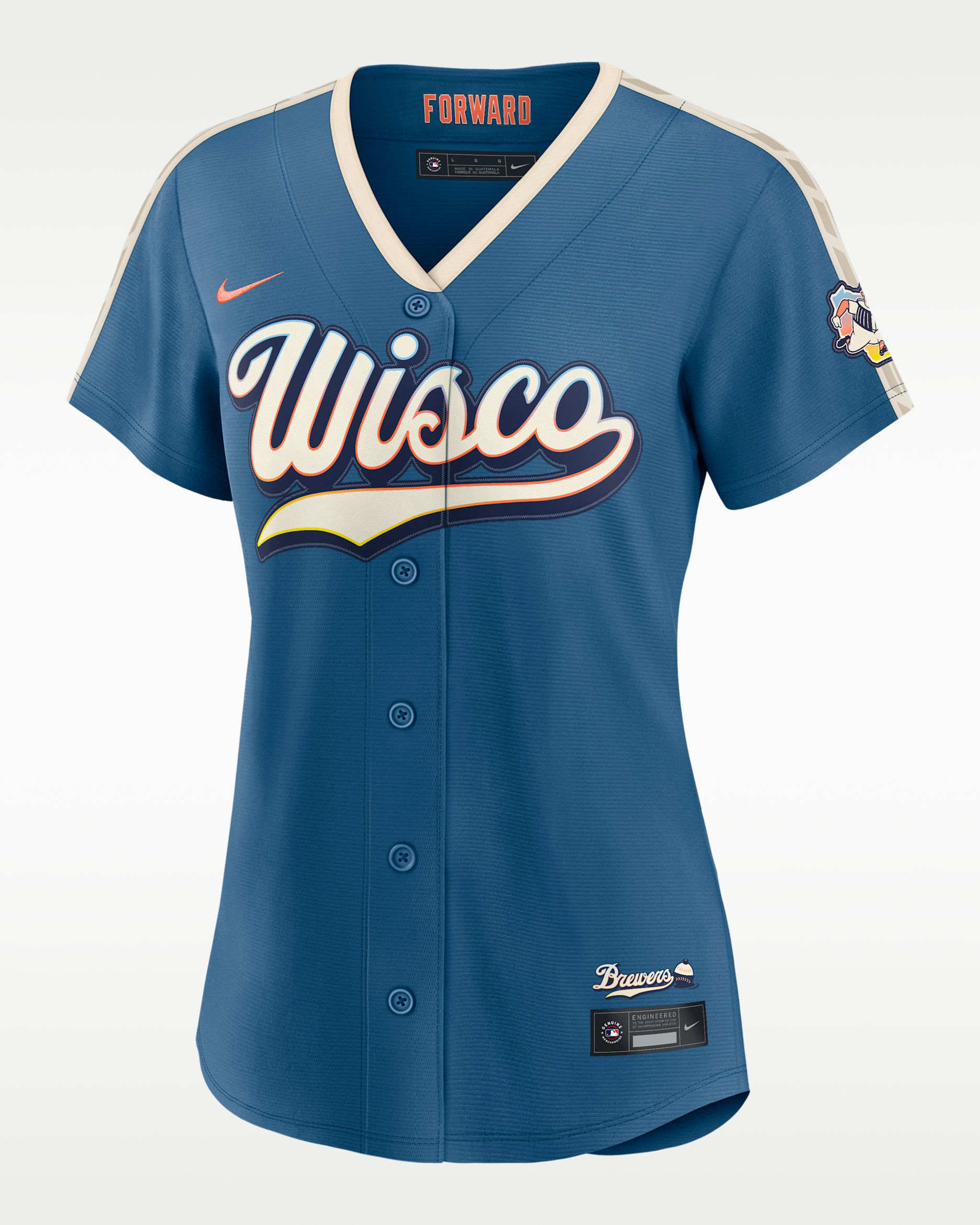 Jersey de estadio Nike de la MLB para mujer de los Milwaukee Brewers, edición City Connect - Gris