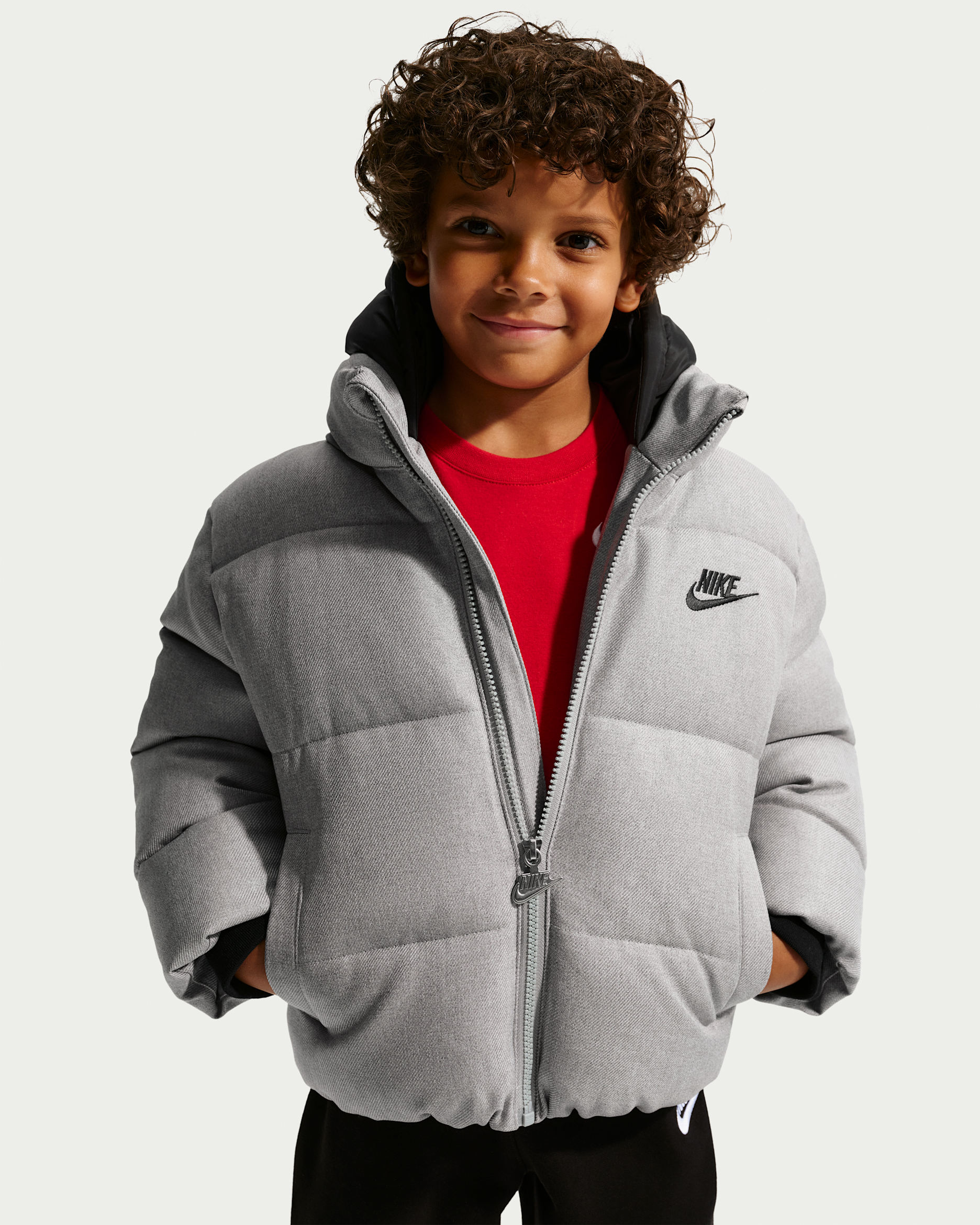 Nike Little Kids' Heathered Twill Puffer Jacket - Dark Grey Heather