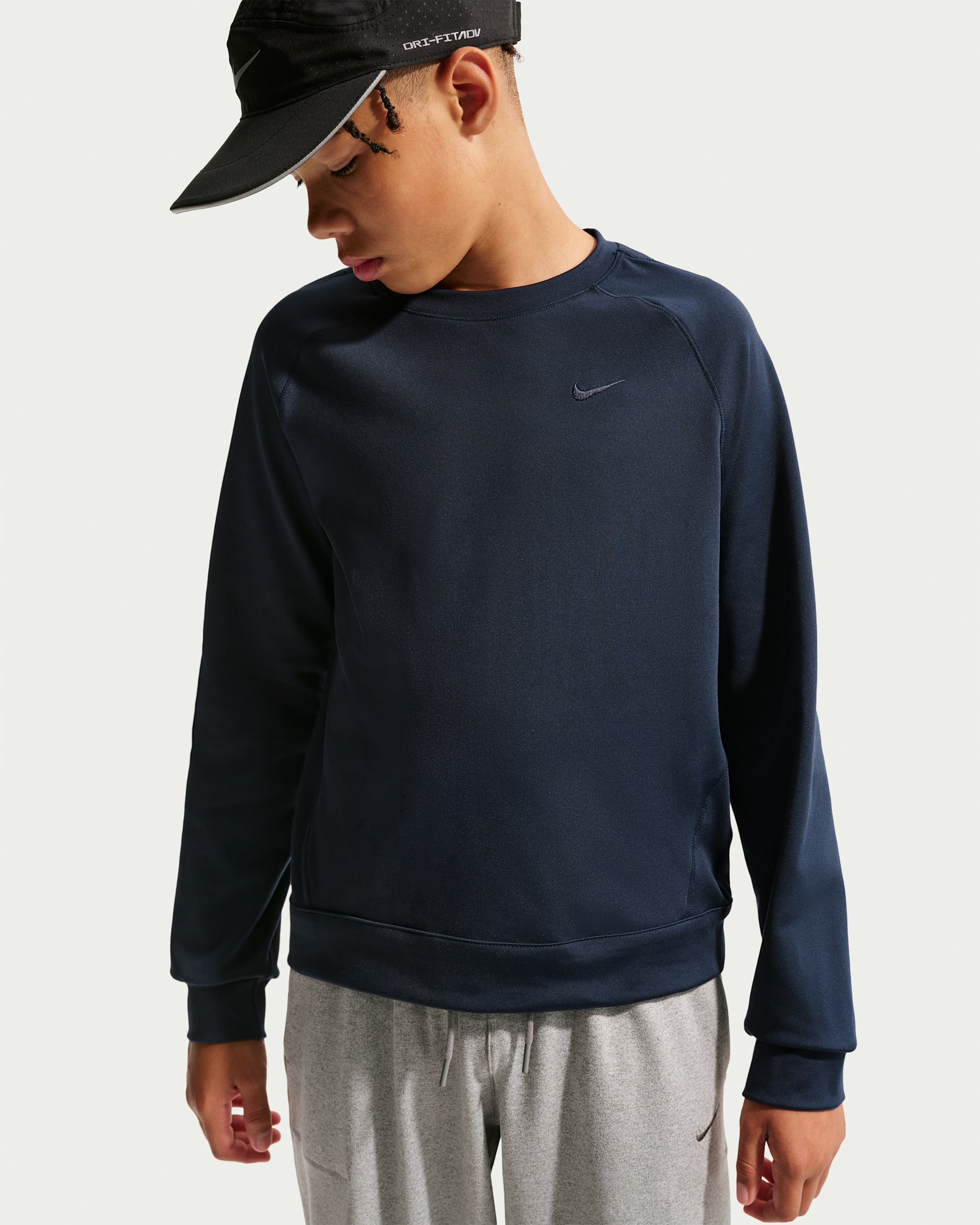 Nike Primary Nano Big Kids' (Boys') Dri-FIT UV Long-Sleeve Crew-Neck Top - Obsidian/Obsidian