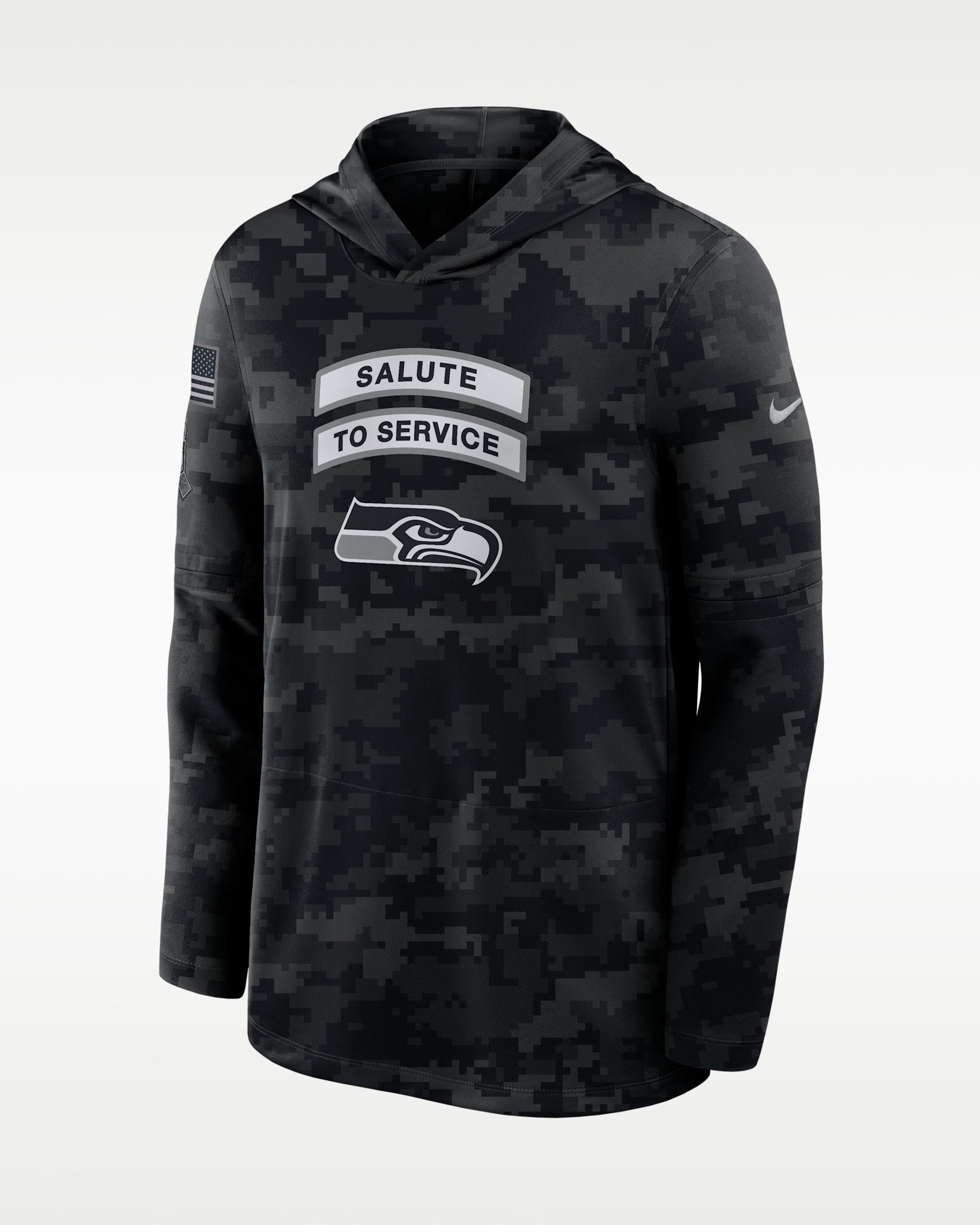 Seattle Seahawks Salute to Service Sideline Men's Nike Dri-FIT NFL Long-Sleeve Hooded Top - Black/Black