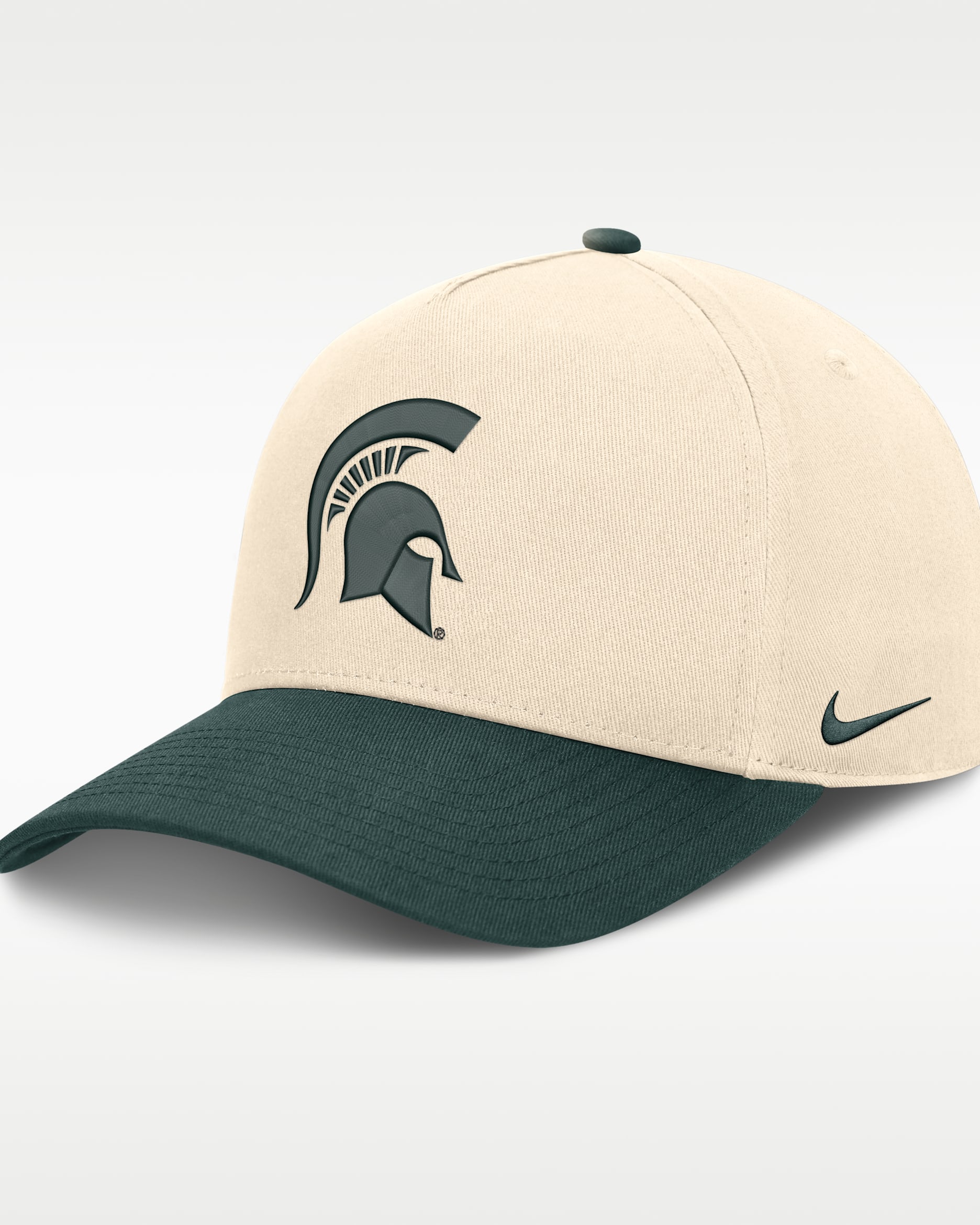 Michigan State Campus Prep Rise Men's Nike College A-Frame Adjustable Hat - Natural/Forest Green
