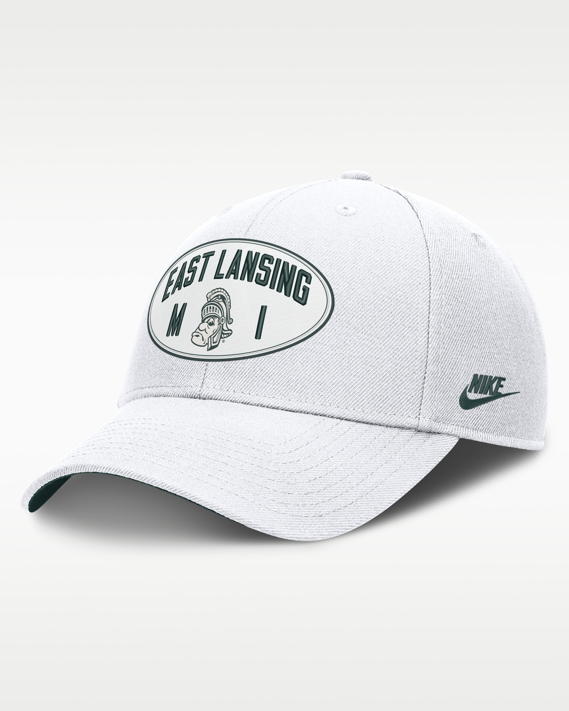 Gorra universitaria Nike Dri-FIT ajustable y con estructura A-Frame para hombre Michigan State Legacy Letter & Location Rise - Blanco/Verde