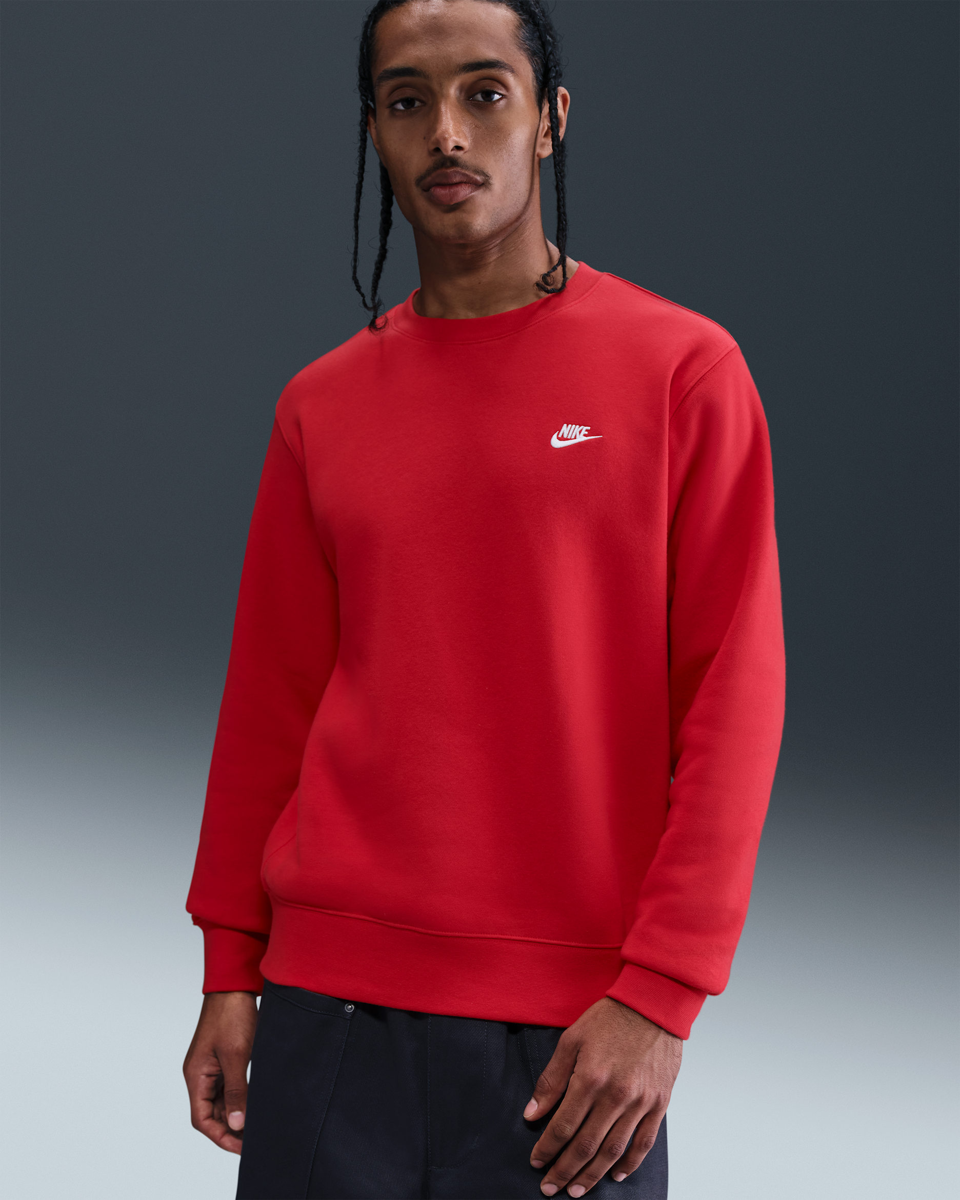 Nike Club Men's Fleece Crew - University Red/White