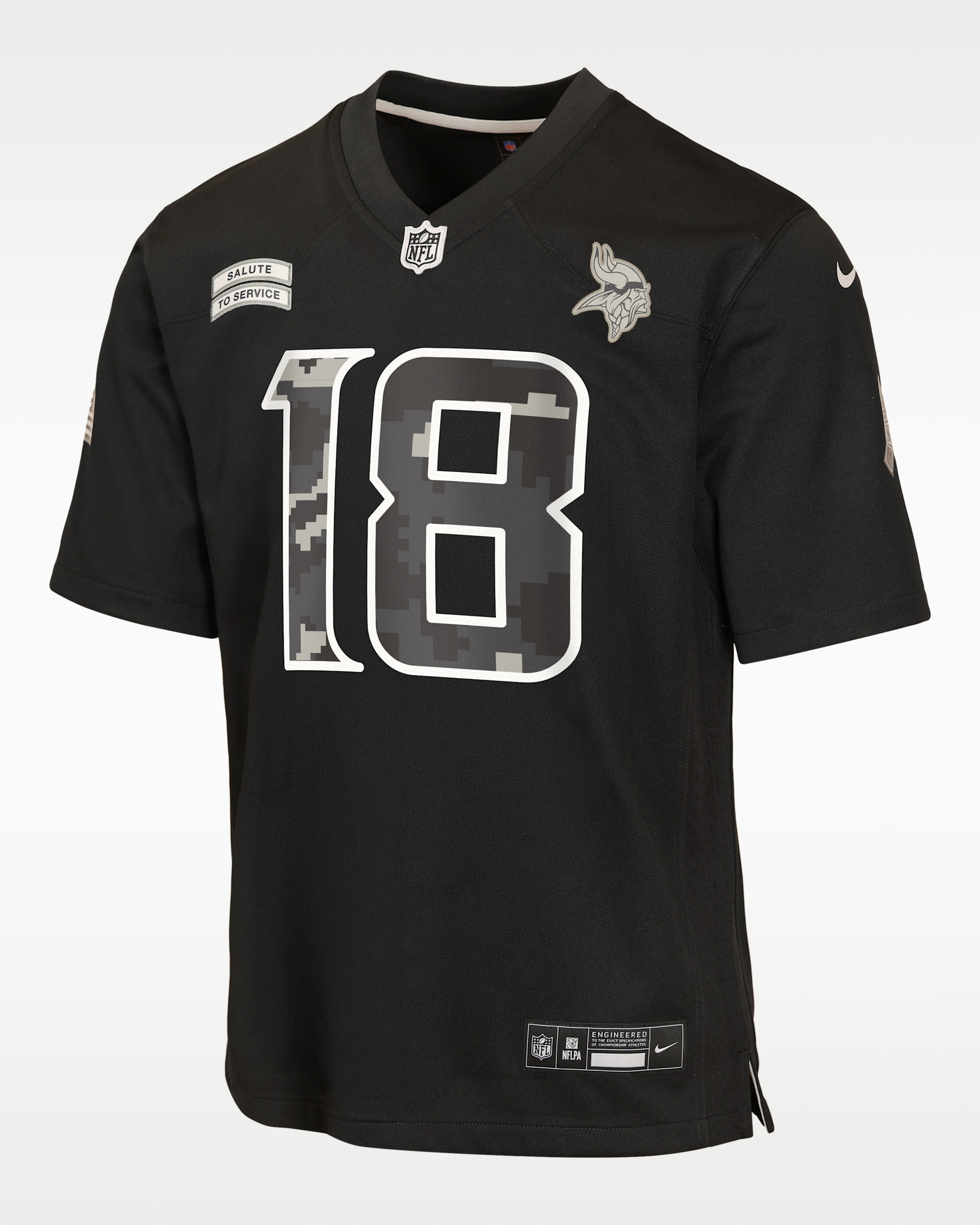 Jersey Nike de la NFL para niños talla grande Justin Jefferson Minnesota Vikings Salute to Service - Negro