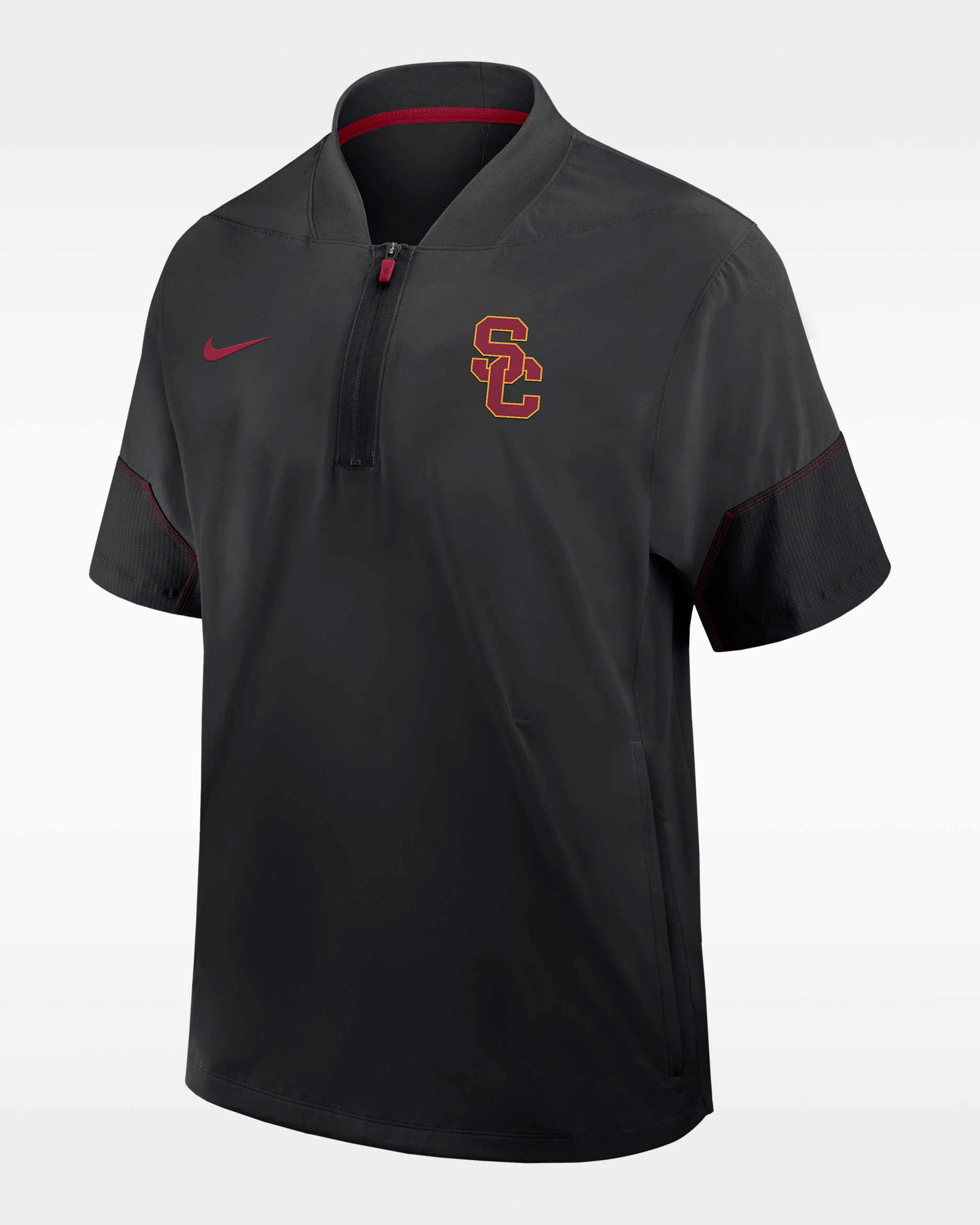USC Sideline Coach Men's Nike College 1/2-Zip Short-Sleeve Hooded Jacket - Black/Cardinal Red