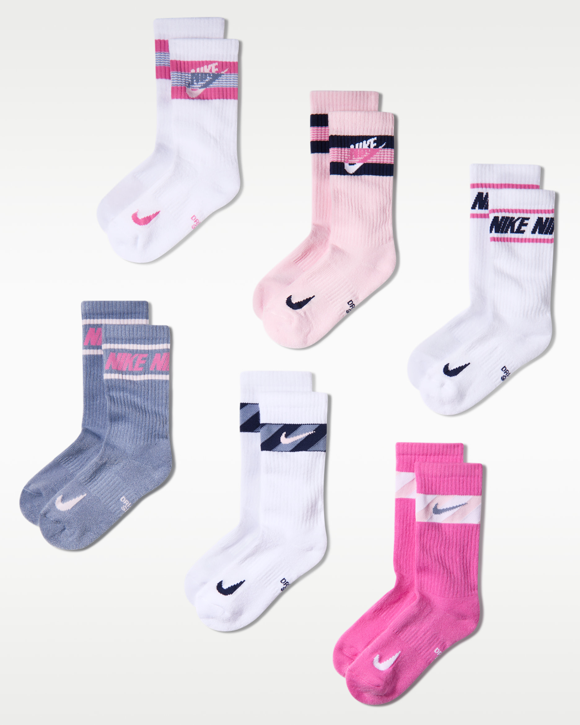 Nike Everyday Kids' Cushioned Crew Socks (6 Pairs) - Multi-Color