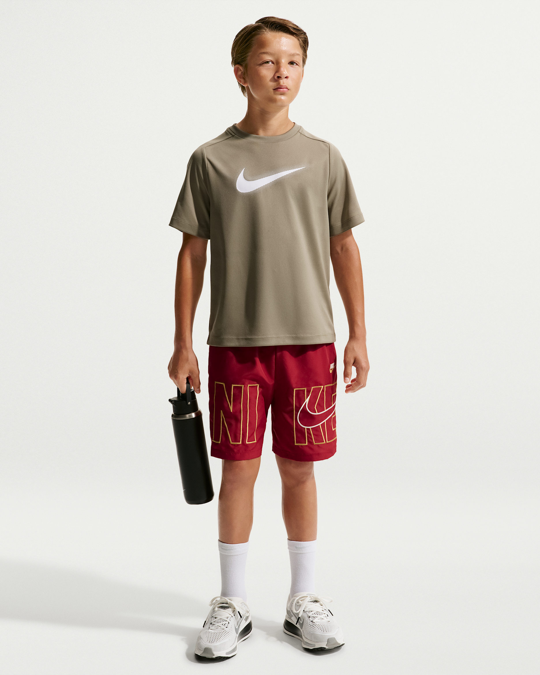 Nike Multi Big Kids' (Boys') Dri-FIT Training Shorts - Tough Red/Flat Gold/Chalk