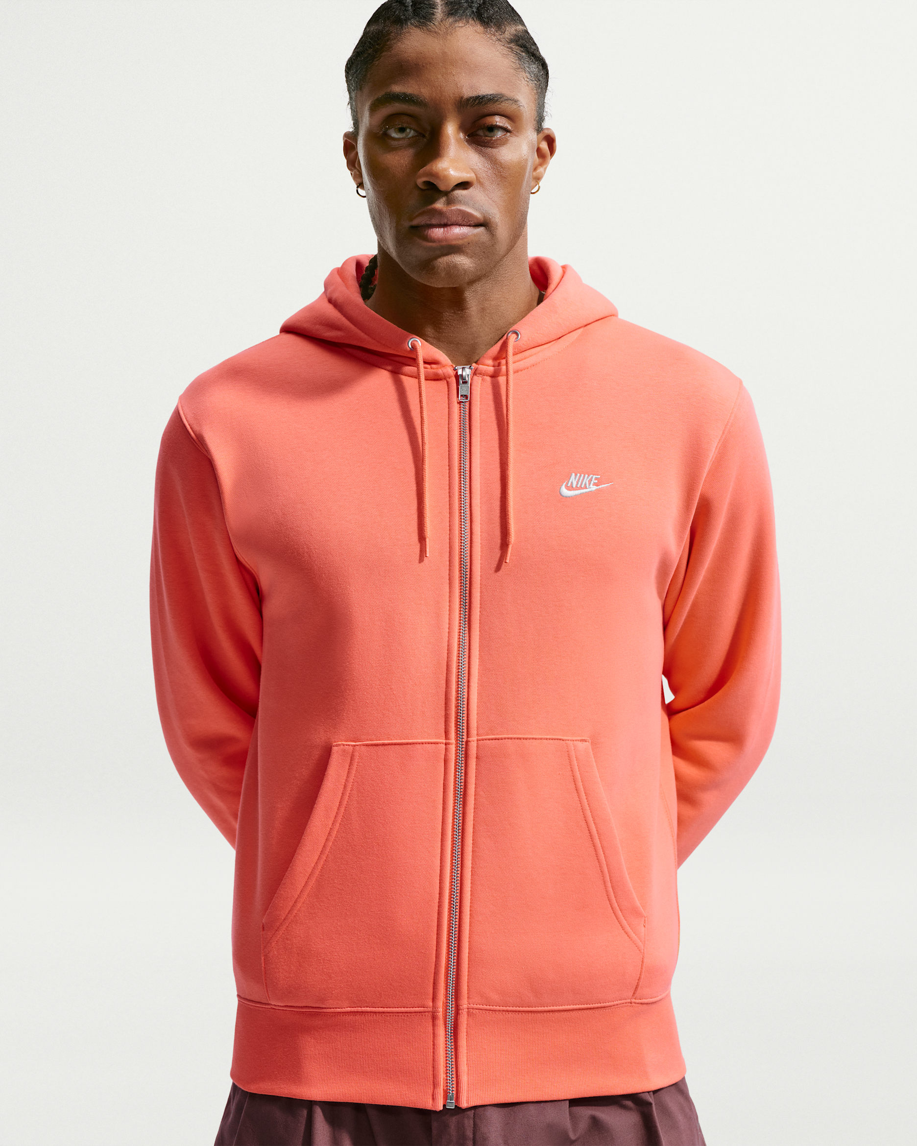 Sweat à capuche en tissu Fleece à zip Nike Club pour homme - Orange Frost/Orange Frost/Blanc