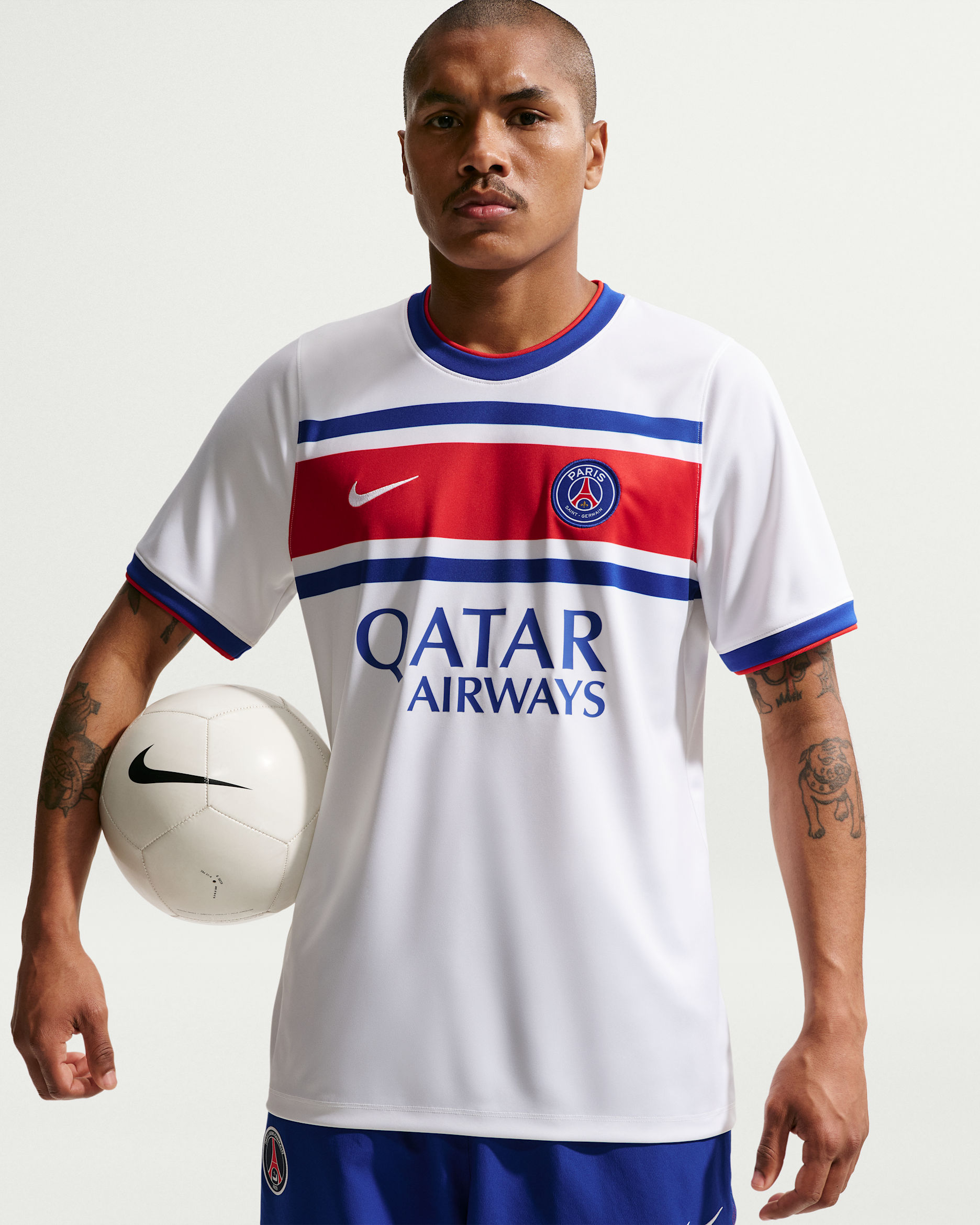Paris Saint-Germain Home Men's Nike Dri-FIT Football Pre-Match Top - White/Old Royal/University Red/White