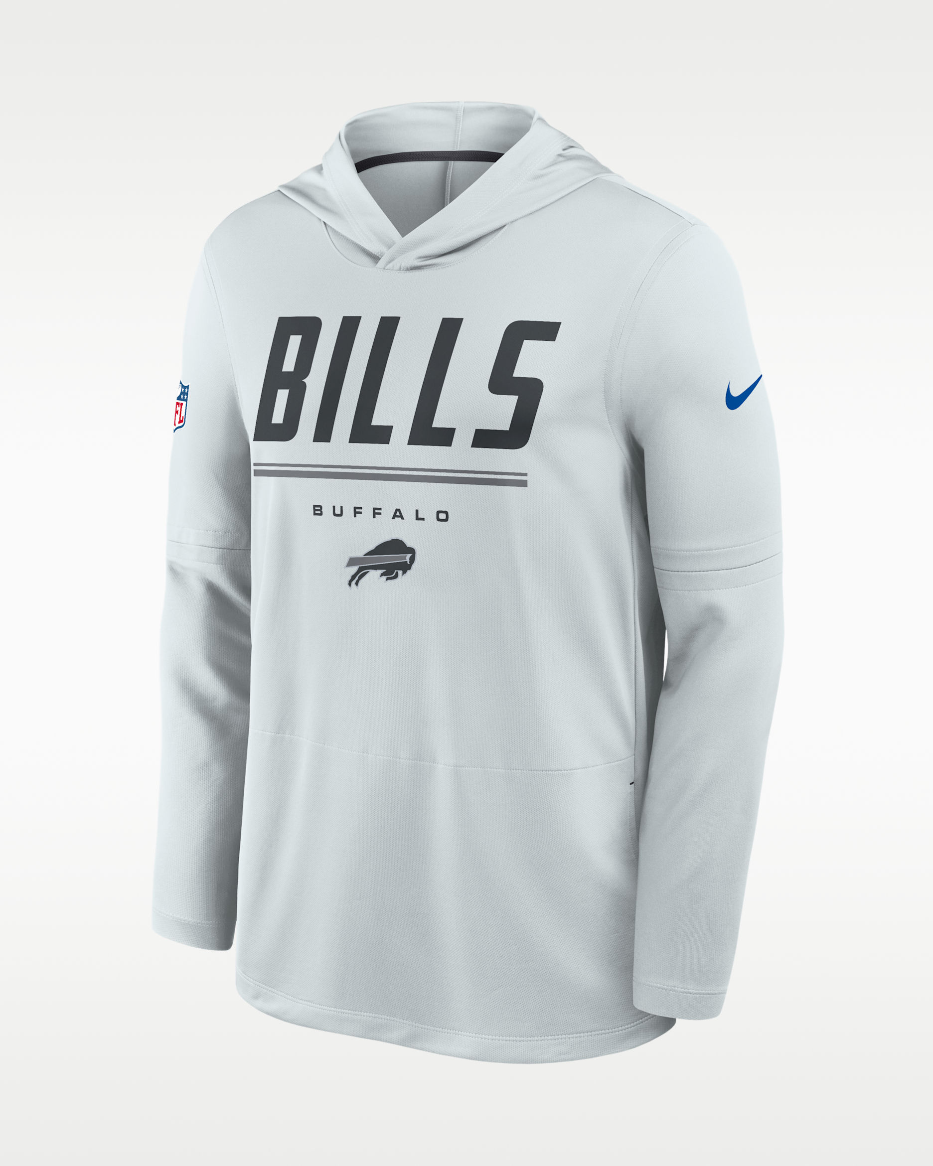 Buffalo Bills Sideline Men's Nike Dri-FIT NFL Long-Sleeve Hooded Top - Platinum/Charcoal
