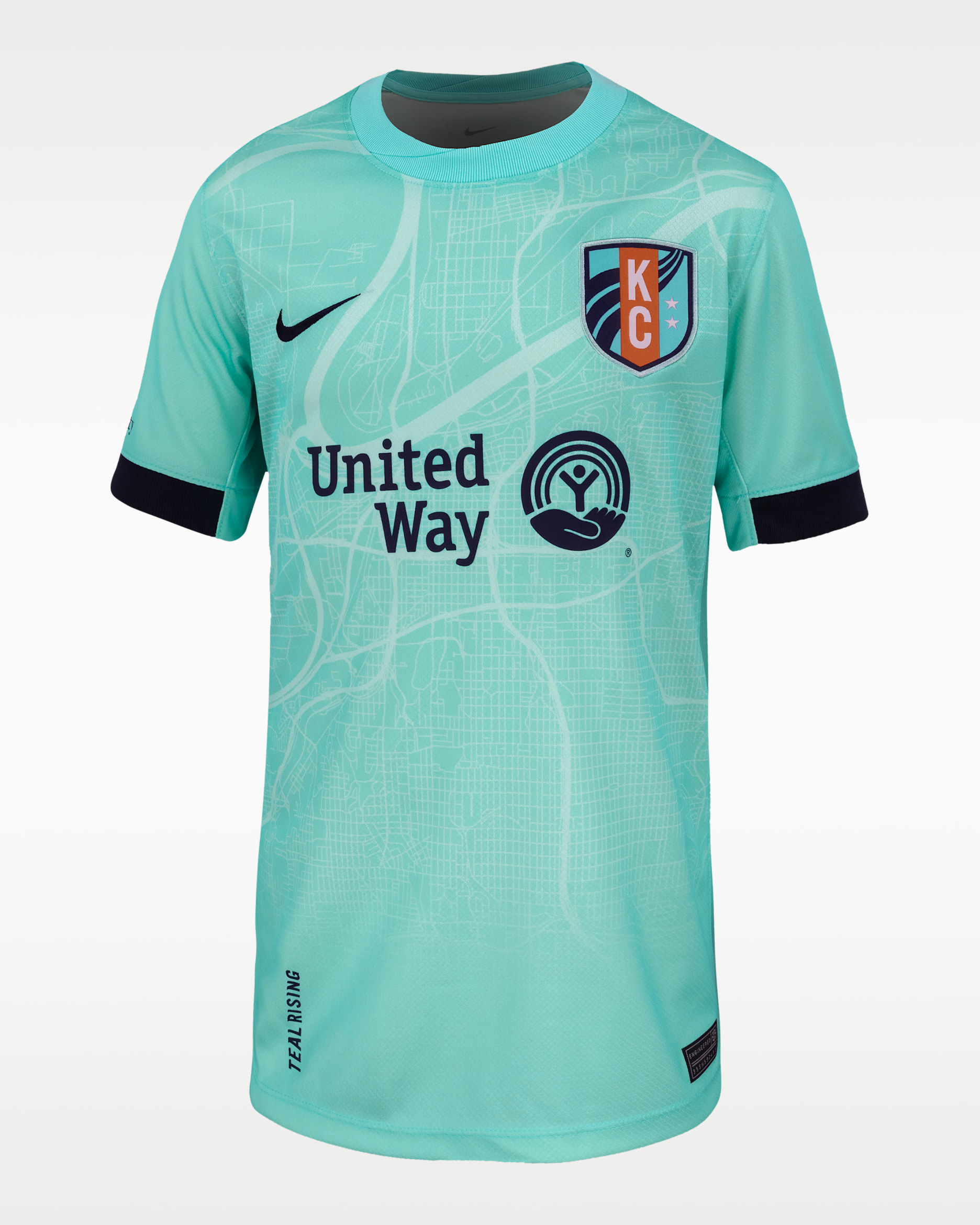 Jersey Nike Dri-FIT de la NWSL Replica del KC Current visitante 2025 Stadium Temwa Chaŵinga para niños talla grande - Hiperturquesa