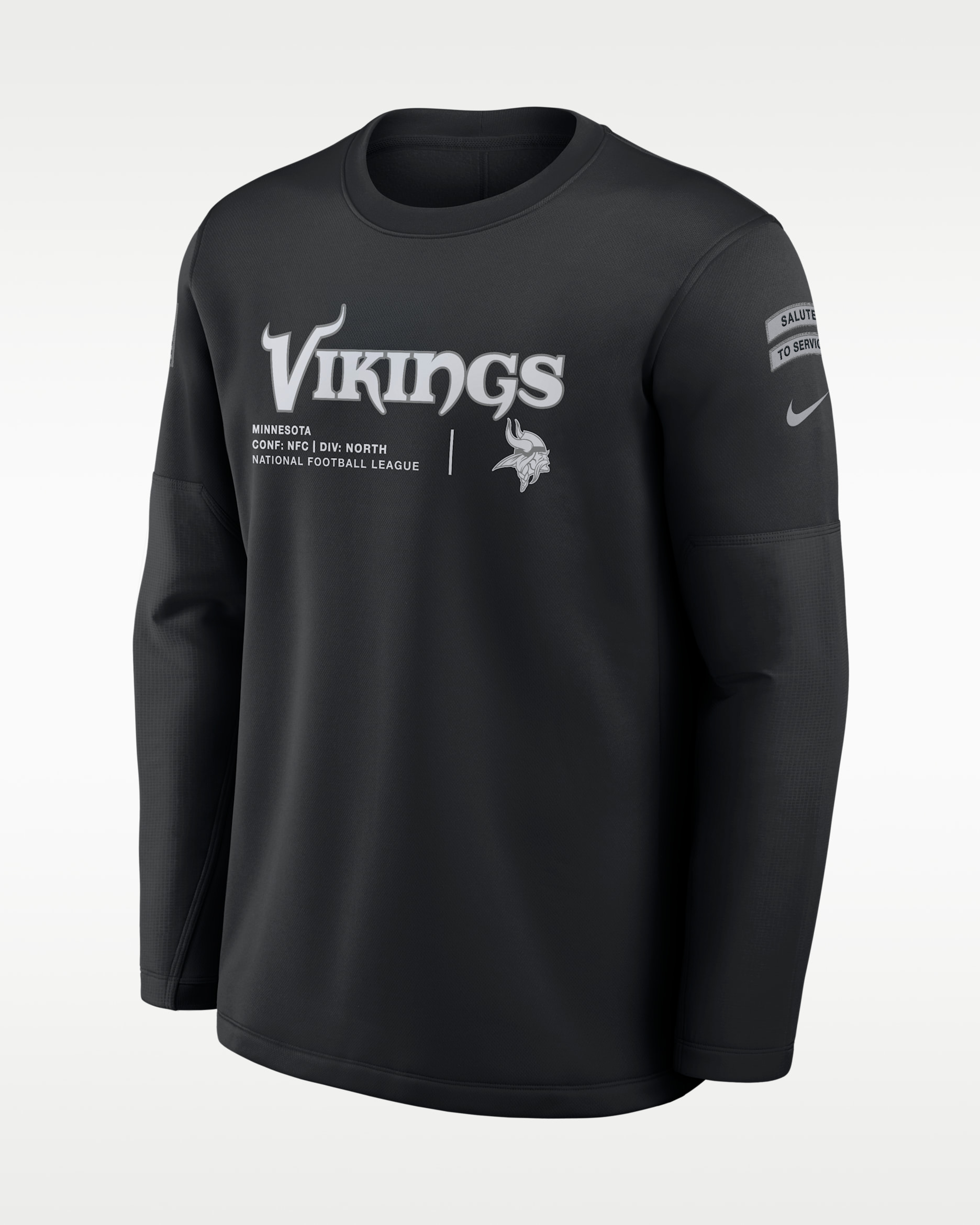 Sudadera de cuello redondo sin cierre Nike de la NFL para hombre Minnesota Vikings Salute to Service Sideline Coaches - Negro