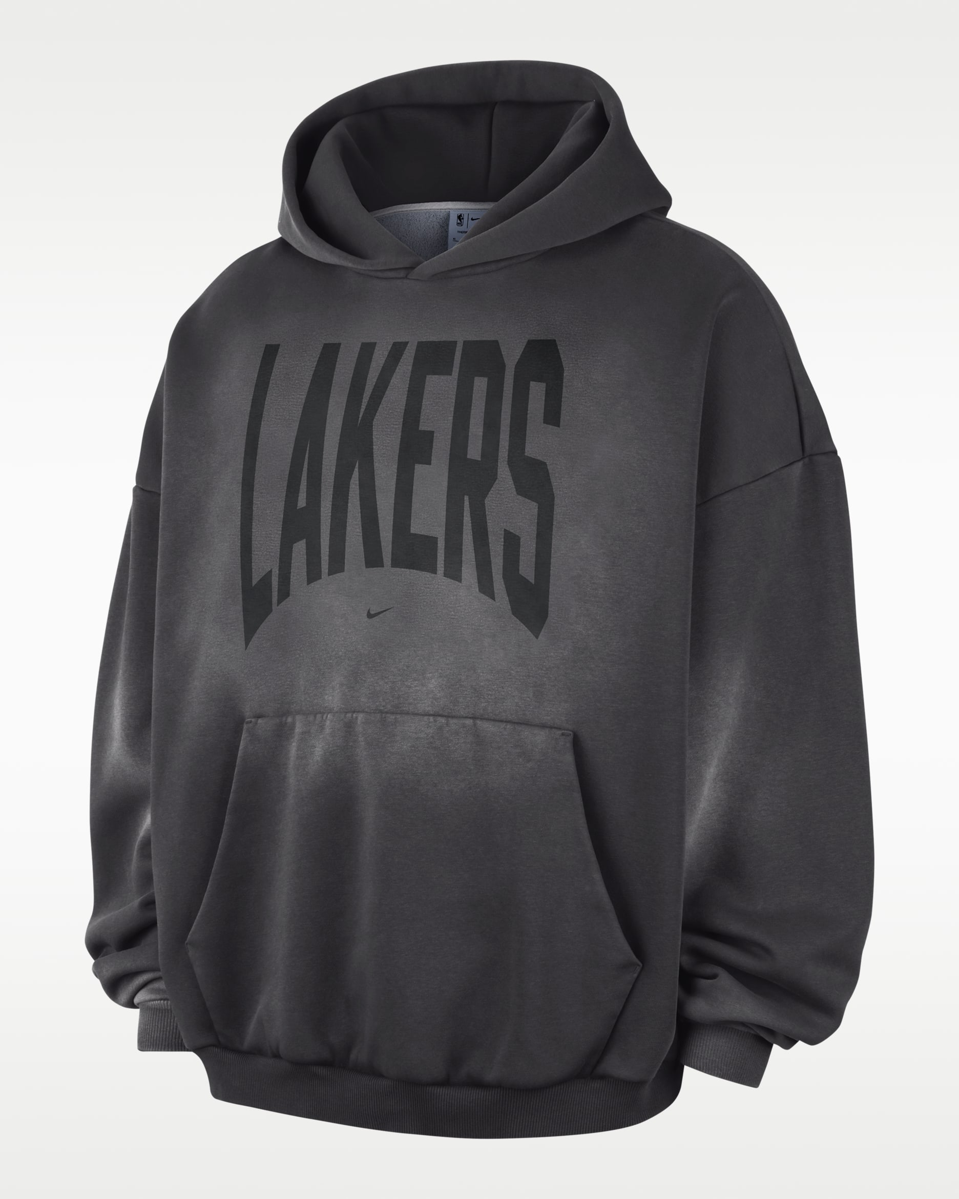 Los Angeles LakersStandard Issue Men's Therma-FIT Fleece Washed Basketball Hoodie - Dark Charcoal/White