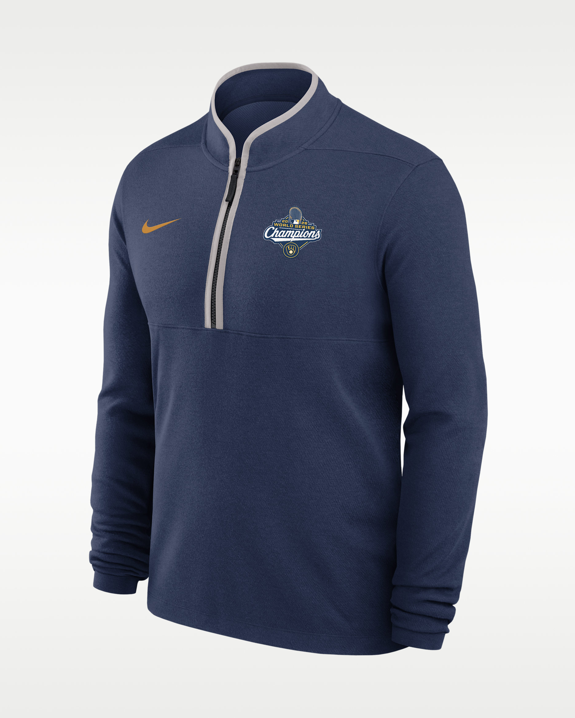 Milwaukee Brewers 2026 World Series Champions Men's Nike Dri-FIT MLB 1/2-Zip Long-Sleeve Top - Navy/Grey