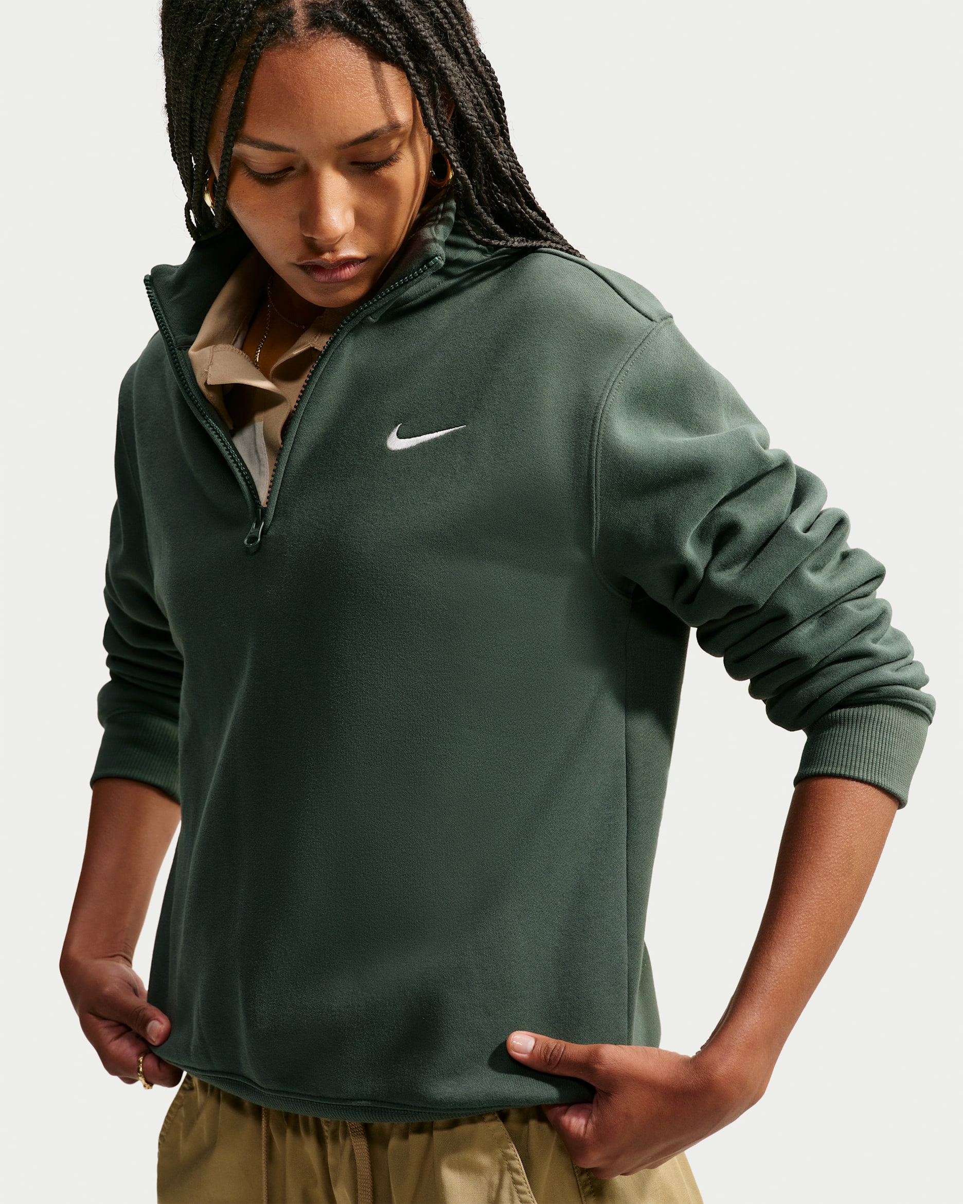 Nike Studio Fleece Medium Weight Women's 1/4-Zip Top - Camo Green/Sail