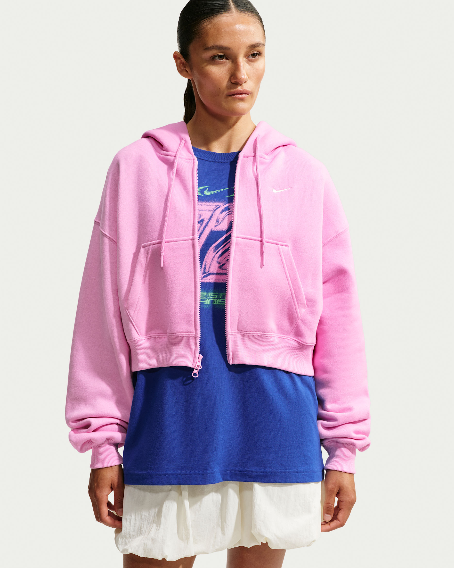 Nike Studio Fleece Medium Weight Women's Oversized Full-Zip Cropped Hoodie - Pink Rise/Sail