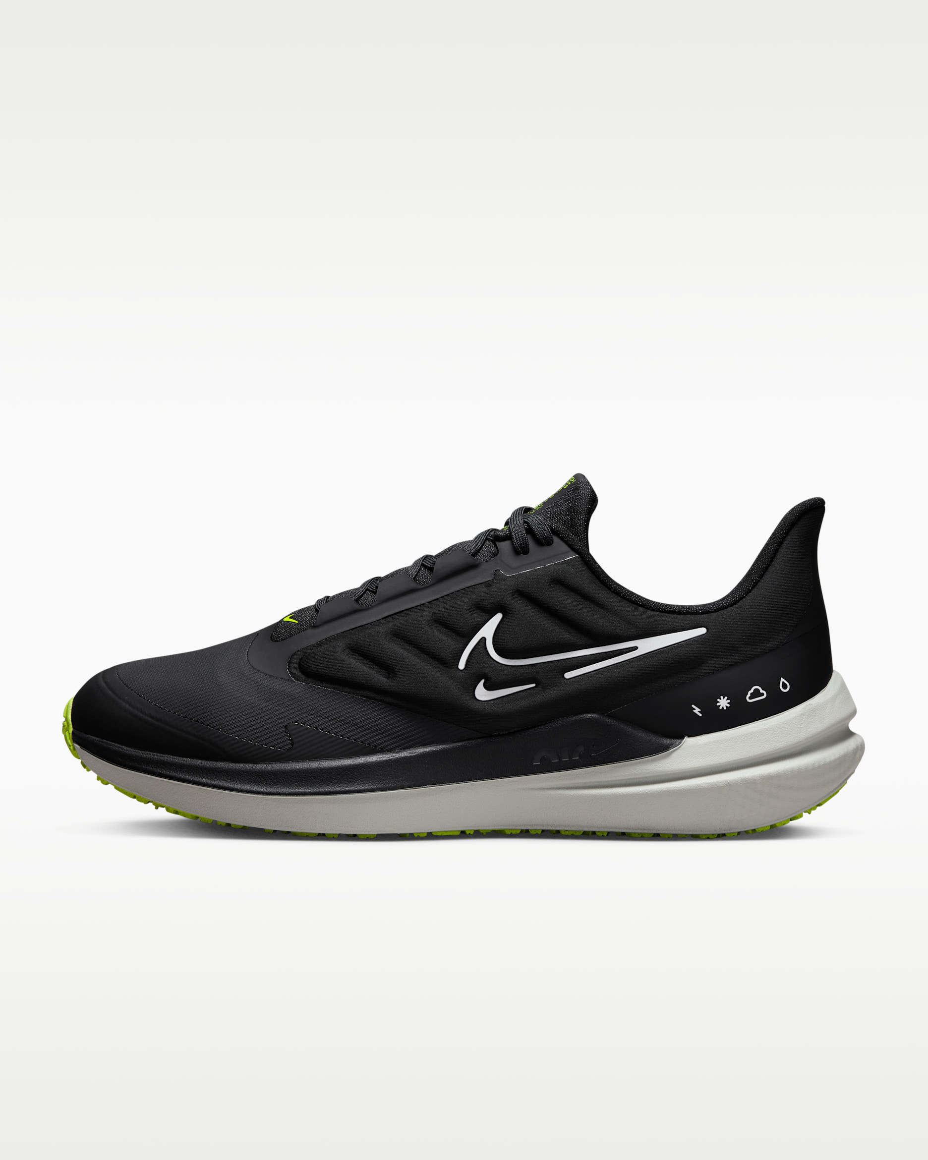 Tenis de correr en carretera acondicionados para los distintos estados del tiempo para hombre Nike Winflo 9 Shield - Negro/Gris humo oscuro/Volt/Blanco
