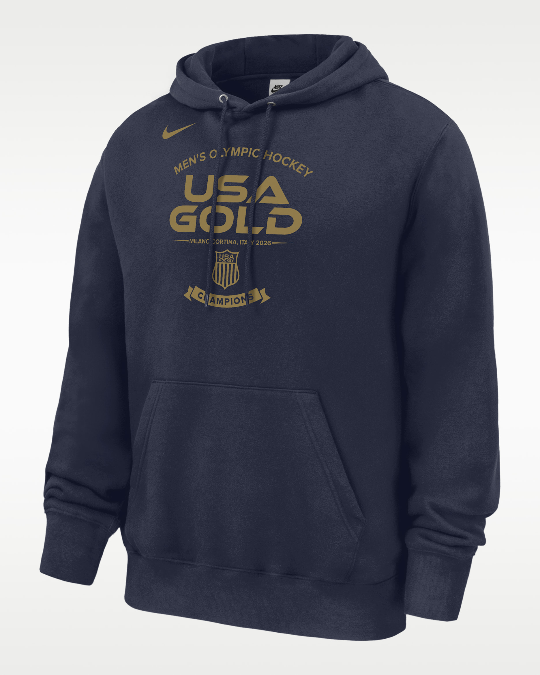 Nike USA Olympic Team 2026 "Gold Medal" Club Men's Fleece Hoodie - Navy/Gold