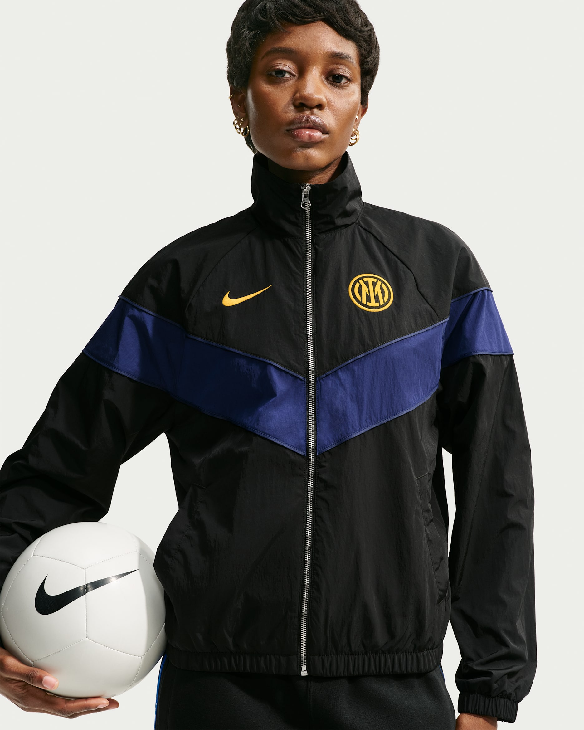 Veste tissée anti-UV Nike Football Inter Milan Windrunner pour femme - Noir/Blue Void/Midnight Navy/University Gold