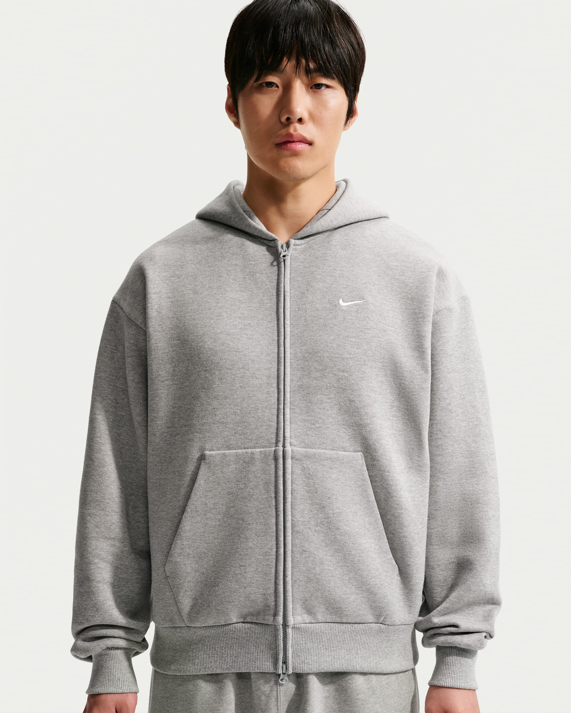 Nike Solo Swoosh Tam Boy Fermuarlı Erkek Kapüşonlu Üstü - Dark Grey Heather/Sail