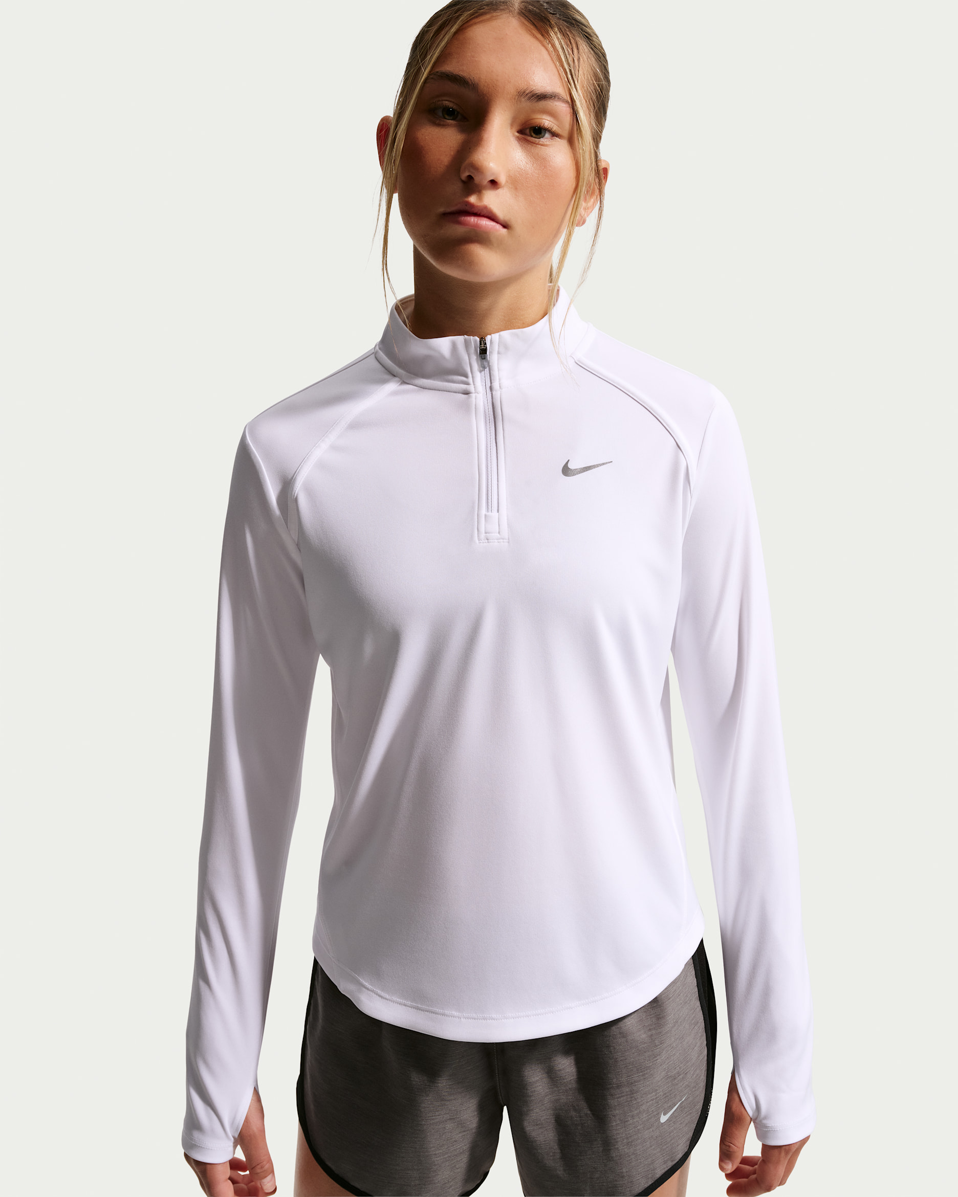 Nike Tempo Older Kids' (Girls') Dri-FIT Long-Sleeve Half-Zip Top - White/White/White