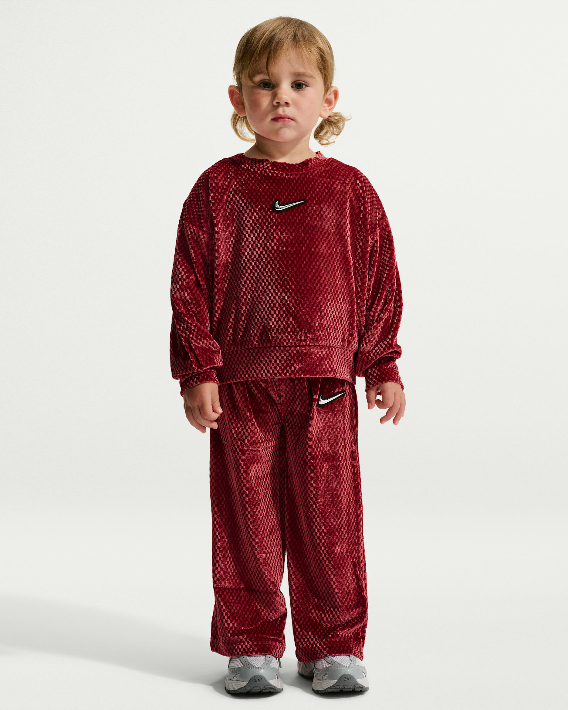 Nike Toddler Swoosh Sparkle 2-Piece Velvet Pants Set - Team Red