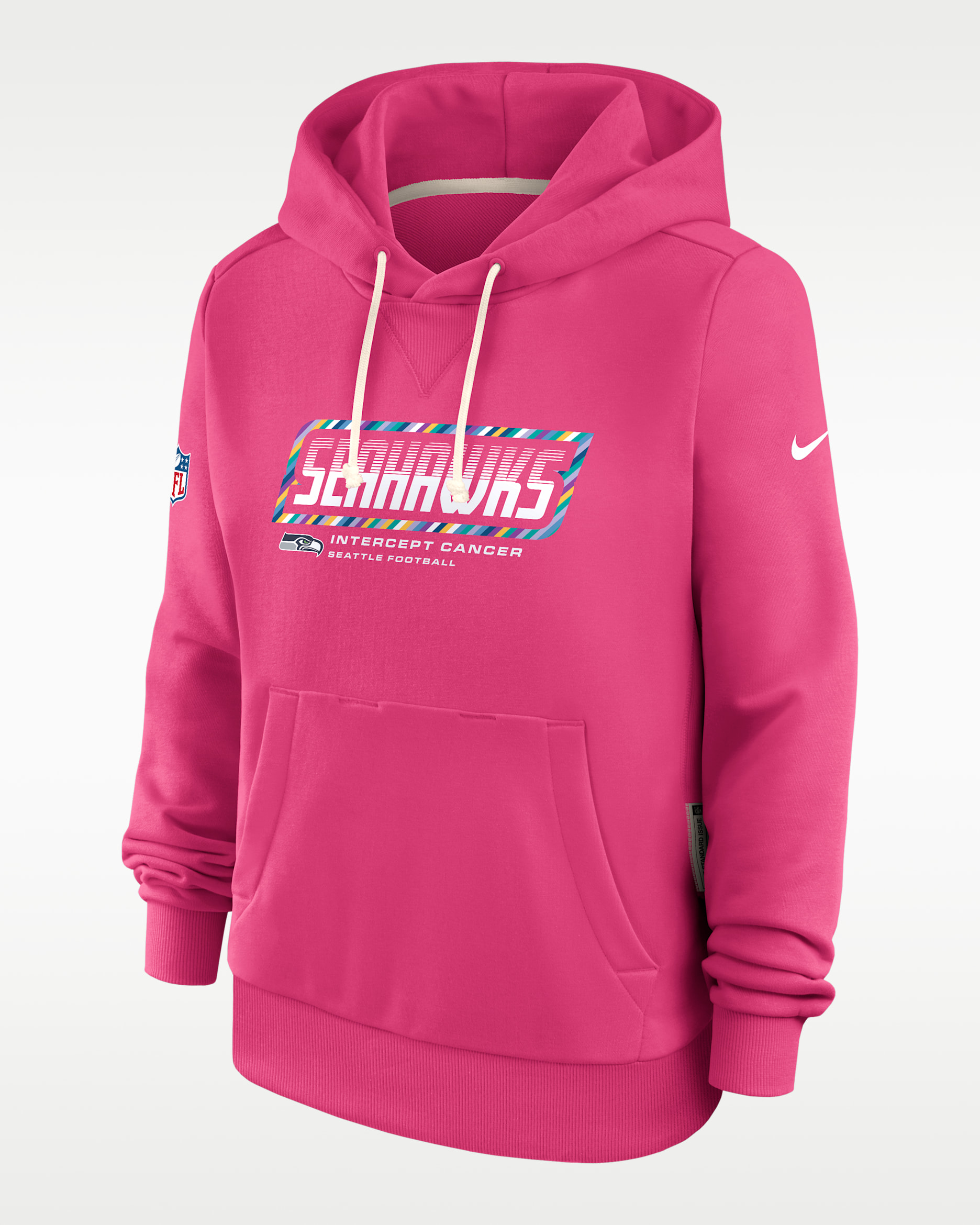 Sudadera con gorro sin cierre Nike Dri-FIT de la NFL para mujer Seattle Seahawks Crucial Catch Standard Issue - Rosa